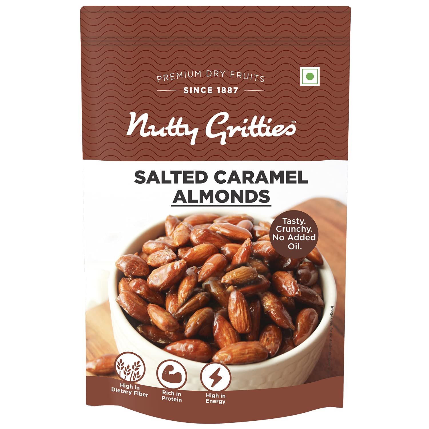 Nutty Gritties Almonds- Dried Salted Caramel Flavour 100G|Delicious Healthy Snack for Kids and Adults|Zero Oil, Non-Fried, Cruchy