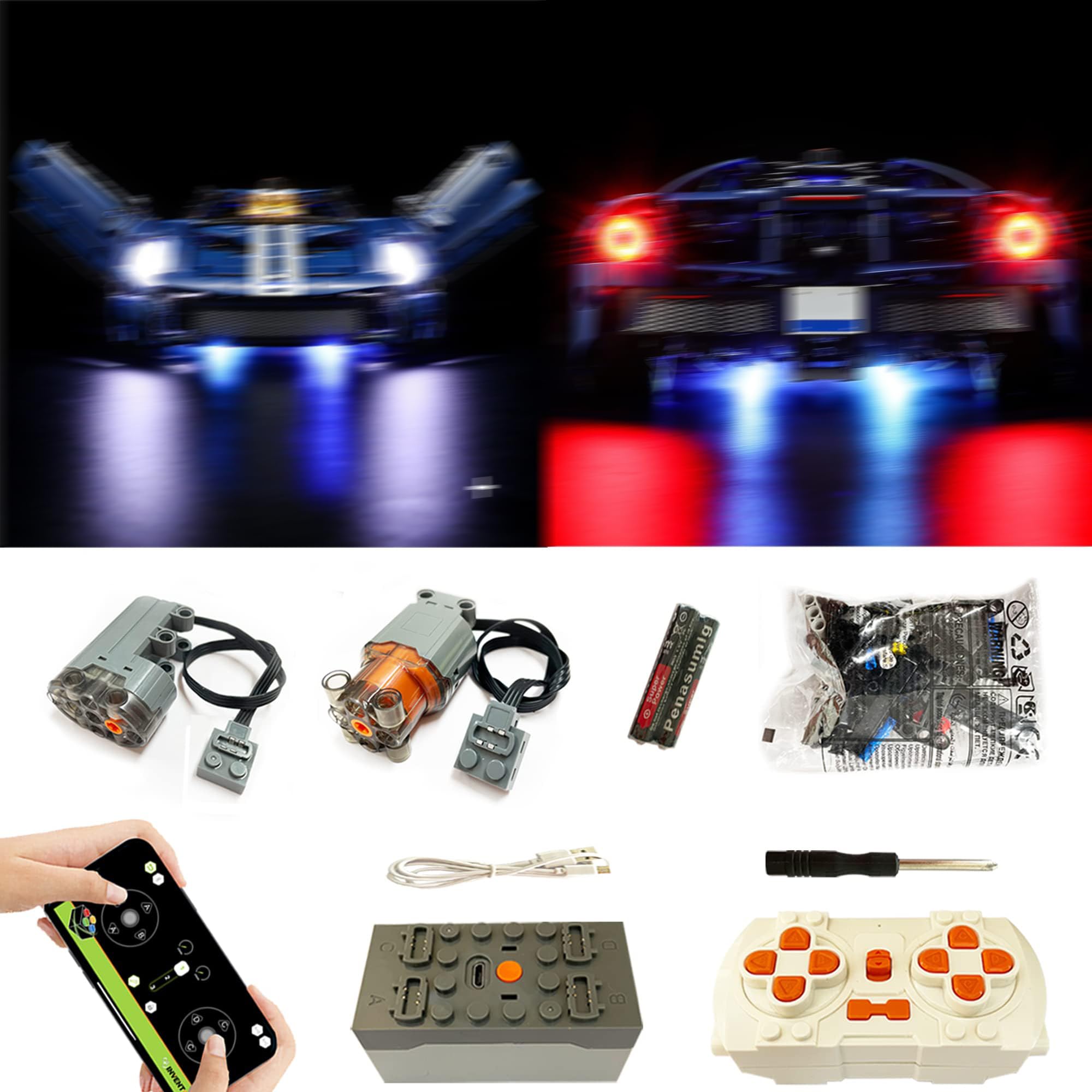 for Lego Technic 2022 Ford GT 42154 Car Model Super Motor and Remote Control and Light Upgrade Kit, for Adults, Compatible with Lego 42154(Model not Included)