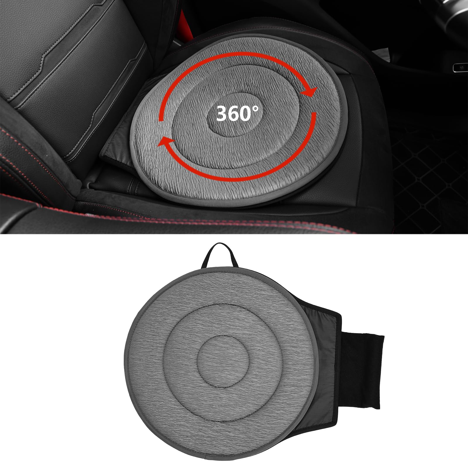 Soft 360 Rotating Seat Cushion for Car Non Slip Swivel Seat Cushion for Car for Elderly Support Gray Office Chair Comfortable Ergonomic Design Odorless Rotating Car Seat 360 for Pregnant