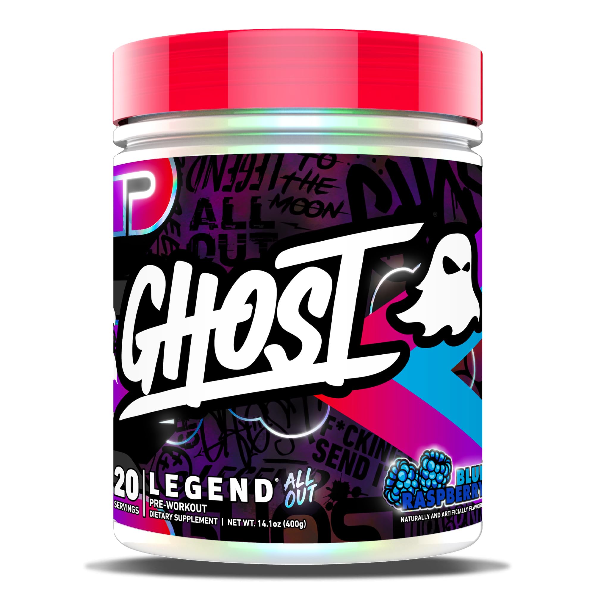 GHOSTLegend All Out Pre-Workout Powder, Blue Raspberry - 20 Servings - Pre-Workout Supplement for Men & Women - Energy & Pumps - Caffeine, L-Citrulline, & Beta Alanine Blend - Sugar Free