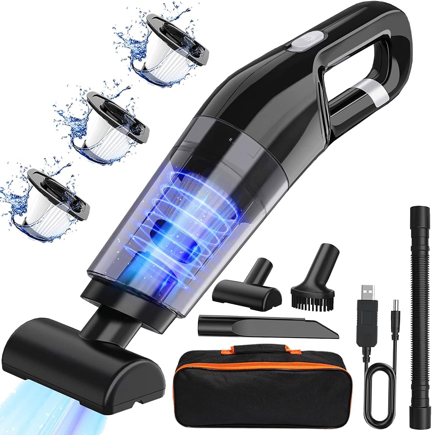 Yoawllty Handheld Vacuum Cleaner, 120W High-Power Vacuum Cleaner, Wet and Dry, Suitable for Home, Car, Office, with 3 Filters and 3 ​Different Nozzle