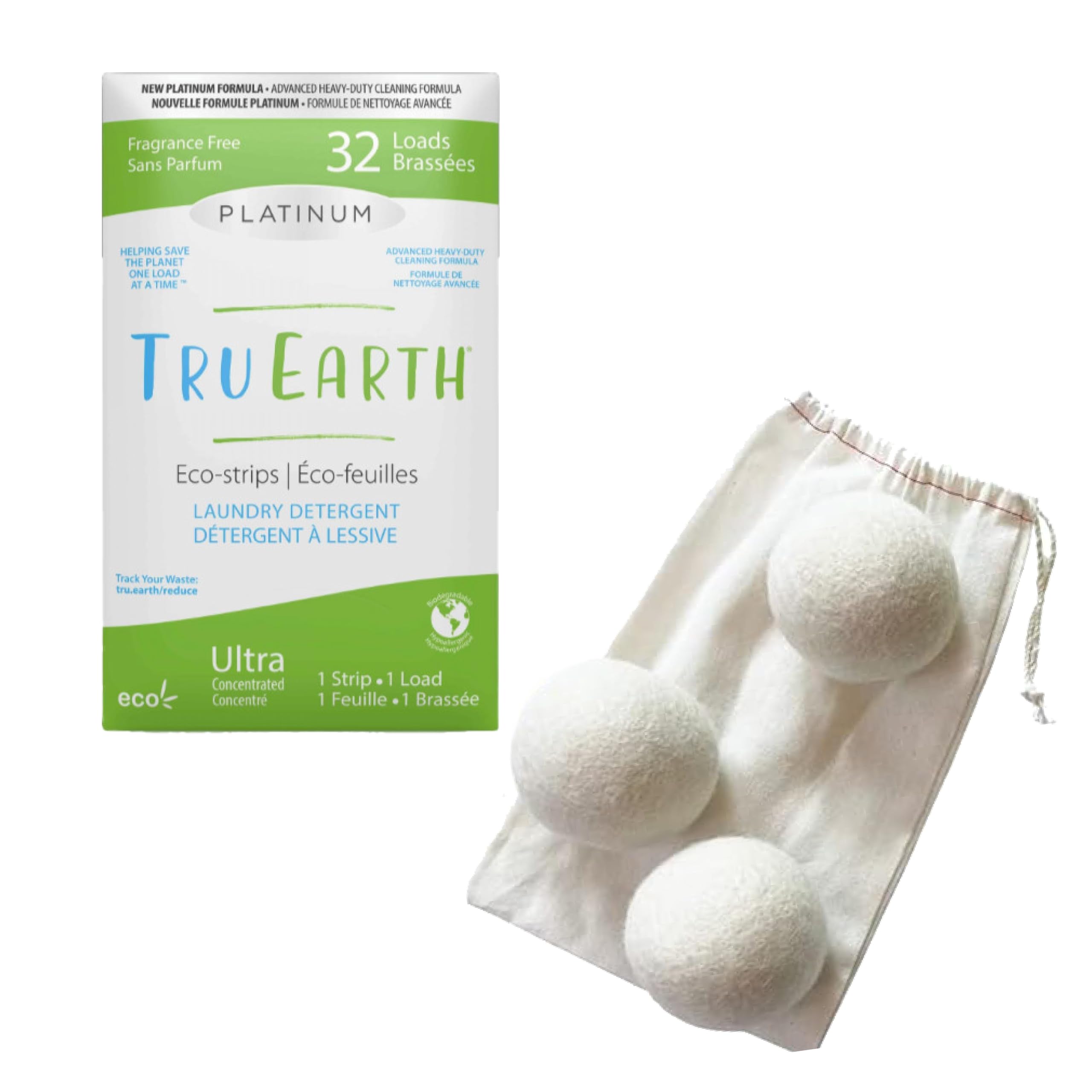 MightyNestLaundry Set | Tru Earth Laundry Detergent Eco Strips | Wool Dryer Balls | Concentrated | Waterless | Plastic Free | Sustainable | Gentle | Sensitive Skin | Hypoallergenic | Prevents Waste