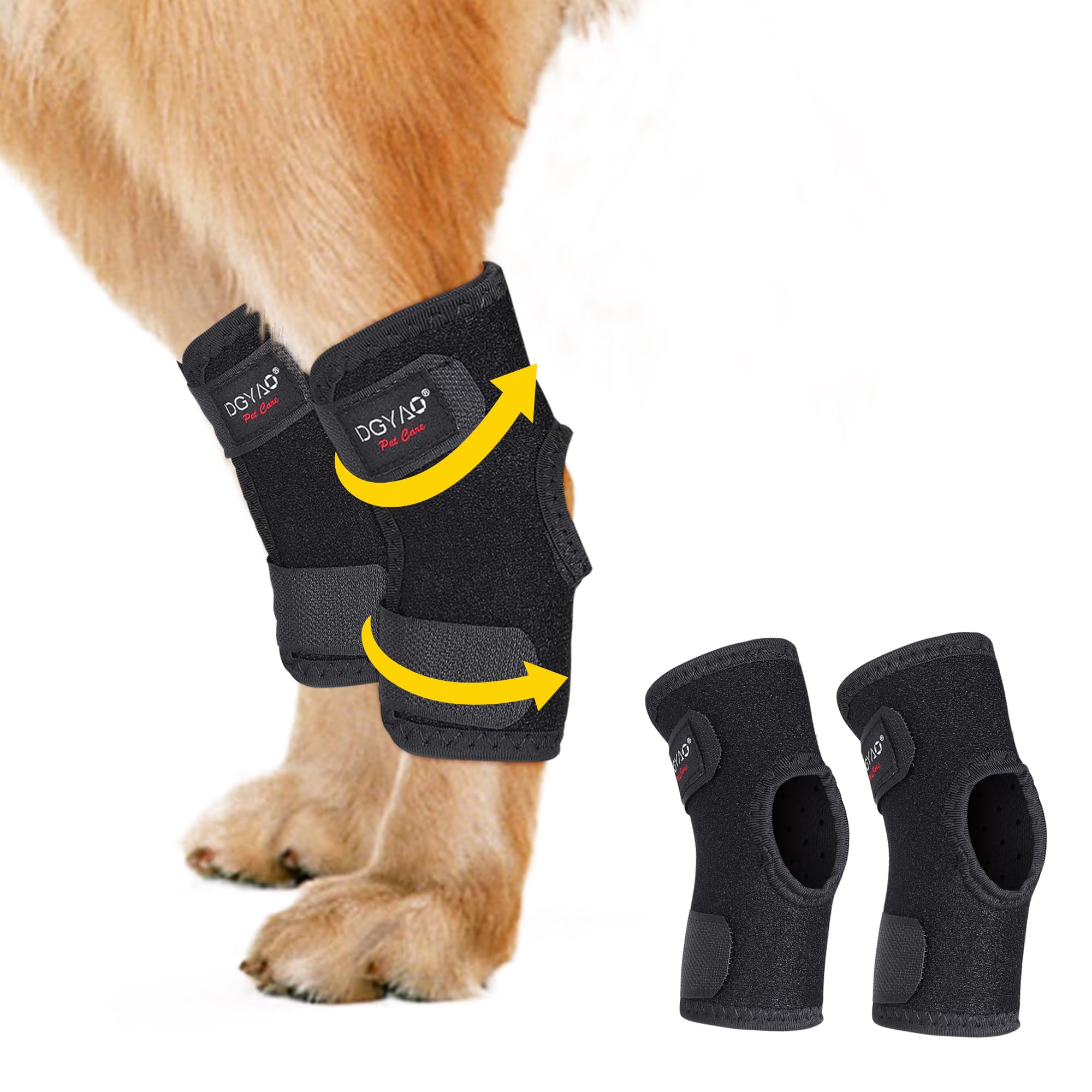 DGYAO Dog Knee Hind Leg Brace Support for Cruciate ligament Elbow Wrist Protector for Torn ACL,Comfortable and Breathable,Adjustable Arthritis Relieve Pain Full Wrap Pad Reduce Sprains Injury (Pair) L