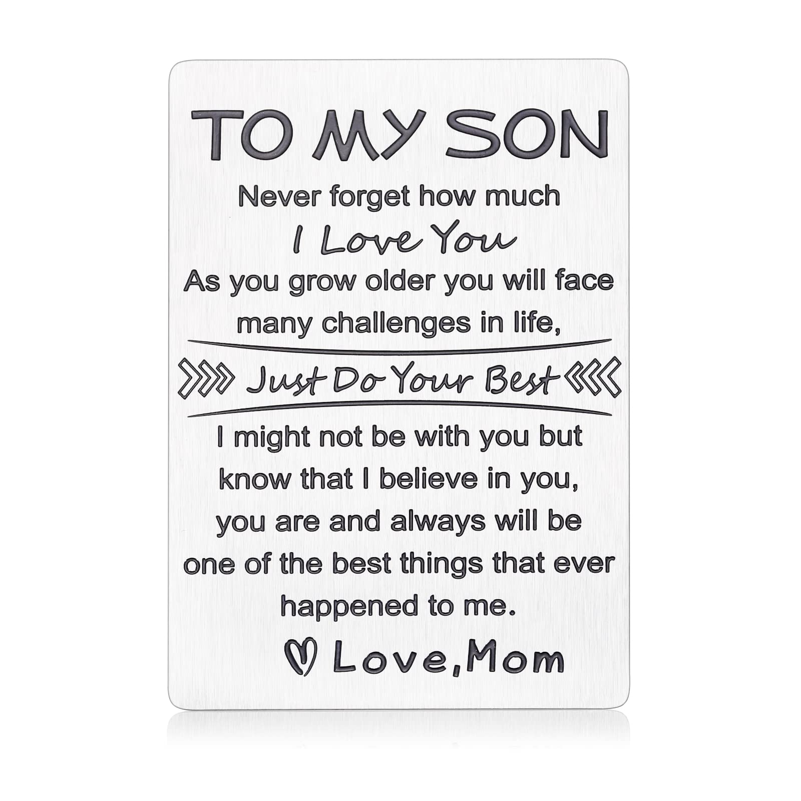 Son Gifts from Mom to My Son Birthday Card Wallet Insert Stocking Stuffers for Teen Boys Gift Ideas 21st Birthday Gifts for Him Boys Inspirational Quote Engraved Graduation Christmas Gifts for Men