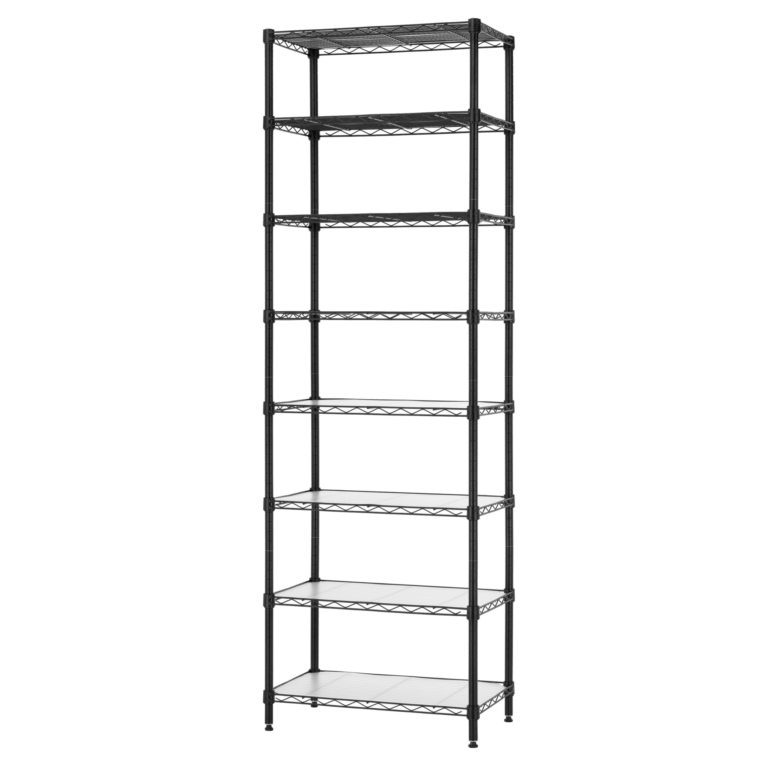 Finnhomy 8-Tier Wire Shelving Unit Adjustable Steel Wire Rack Shelving 8 Shelves Steel Storage Rack or Two 4-Tier Shelving Units with PE mat, Leveling Feet and Safety Device, NSF Certified, Black