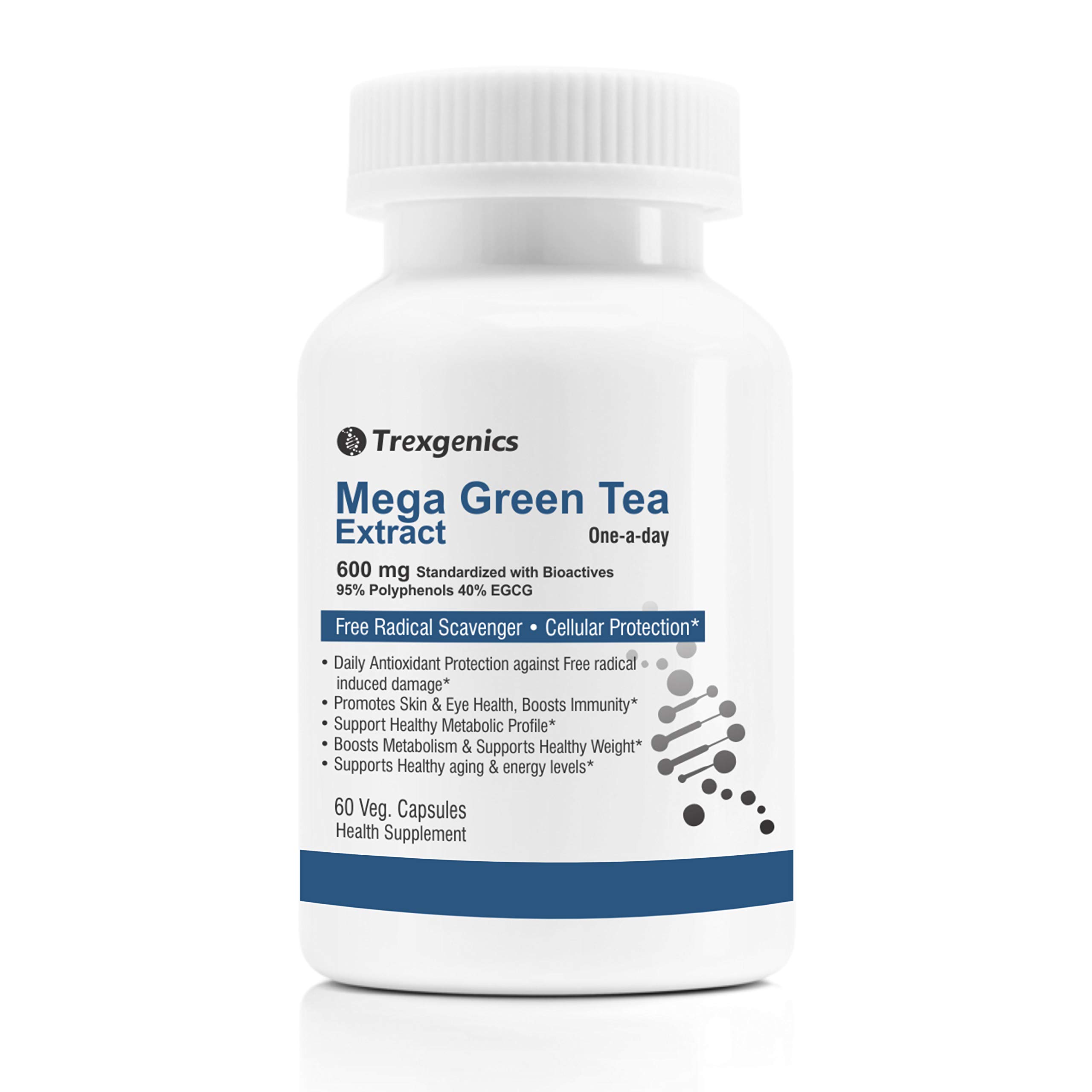 Trexgenics® MEGA Green Tea (Bioactive 95% Polyphenols) One-a-day Antioxidant, Free Radical Scavenger, Cellular Protection, Heart, Skin, Immunity & Metabolism (60 Vcaps) (1)