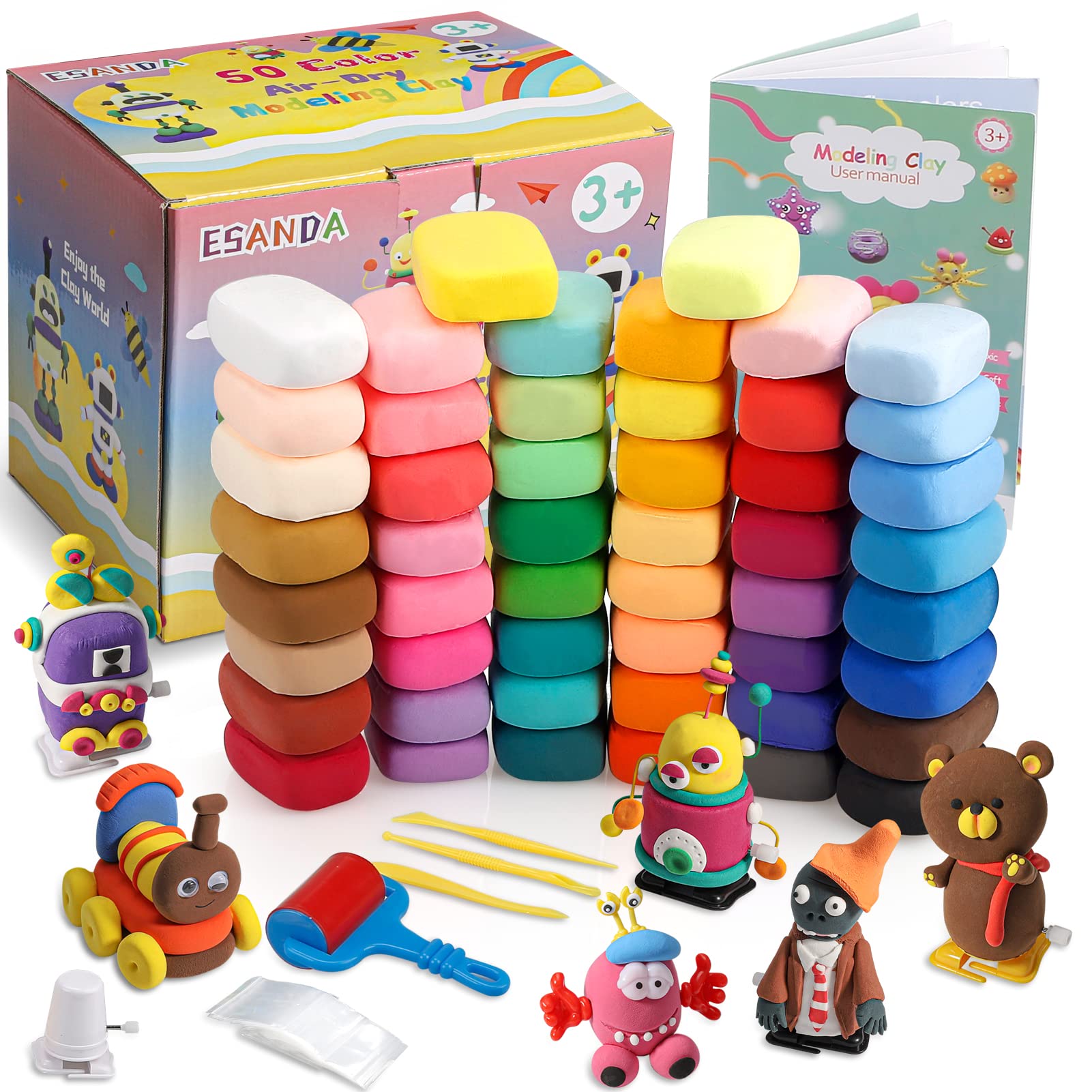 Modeling Clay Kit - 50 Colors Soft & Ultra Light Air Dry Magic Clay with Sculpting Tools, Safe & Non-Toxic, Great Gift for Kids.