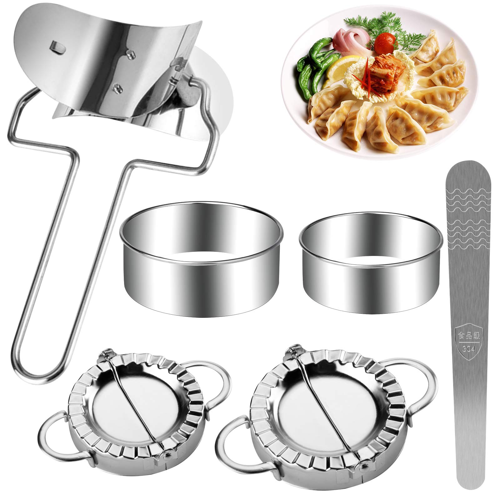 ONESING 5 Pcs Dumplings Maker 9.5/7.5 cm Dumpling Moulds Stainless Steel Dumpling Skin Maker Chinese Dumpling Cutter Ravioli Mould Pie Pastry Cutter Press Mould Kitchen Tools