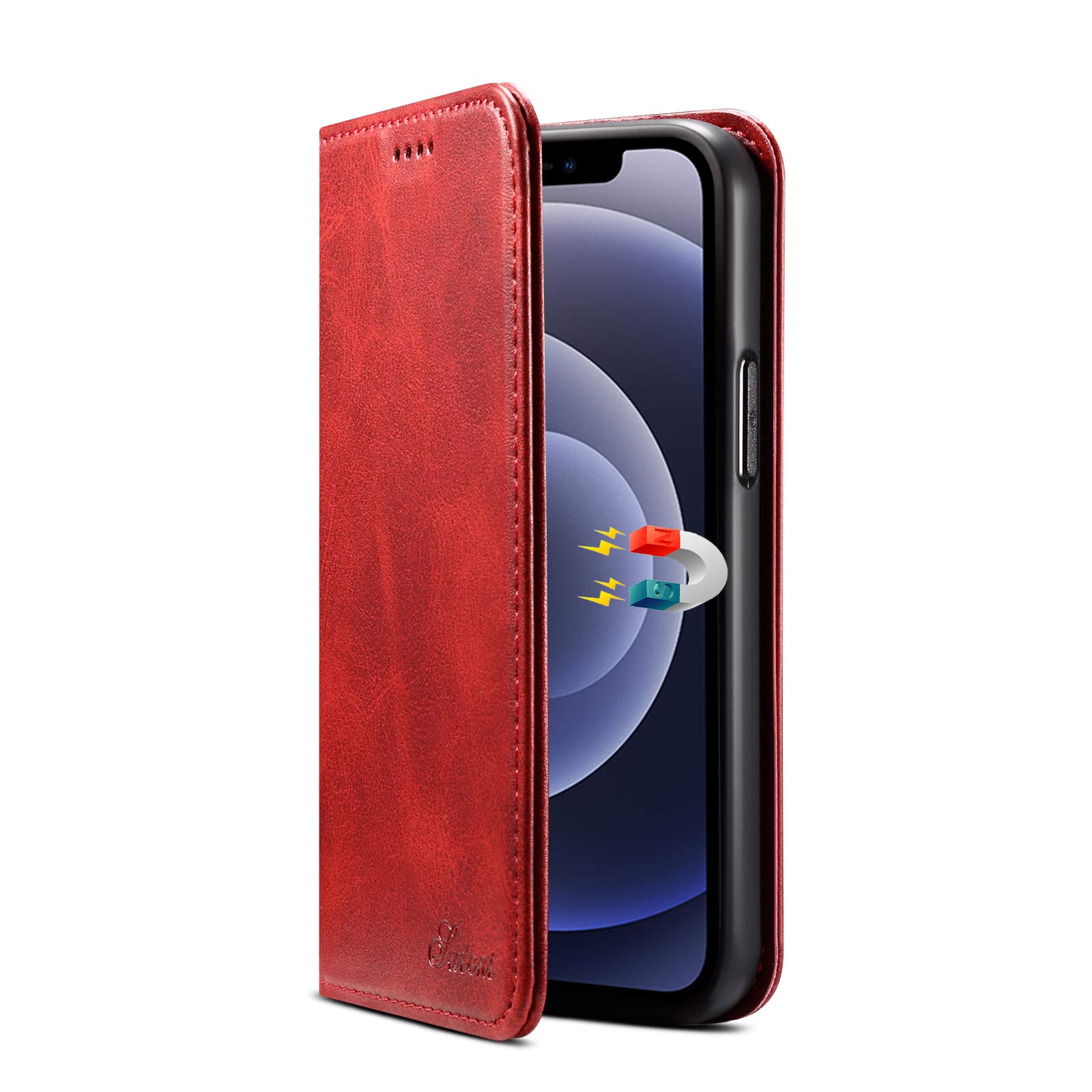 Compatible with iPhone 12 Mini 5.4inch Wallet case FLYERI Leather Case Flip Folio Book Case Wallet Cover with Kickstand Feature Card Slots & ID Holder and Magnetic Closure for iPhone 12 Mini(Red)