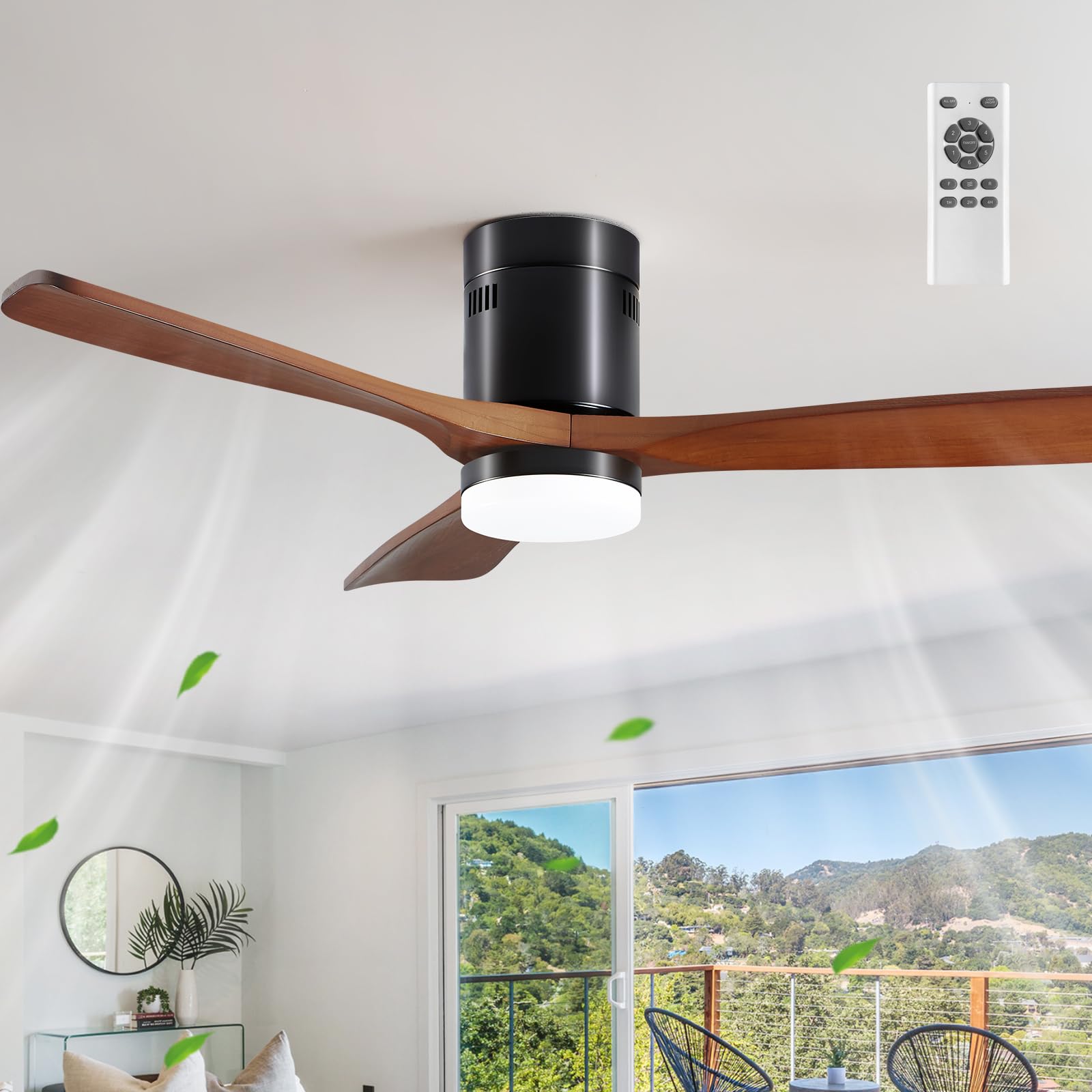 Trimit52” Ceiling Fans with Lights Remote Control,Indoor Outdoor Wood Ceiling Fan with 3 Blade for Patio Living Room, Bedroom, Office, Summer House, Etc