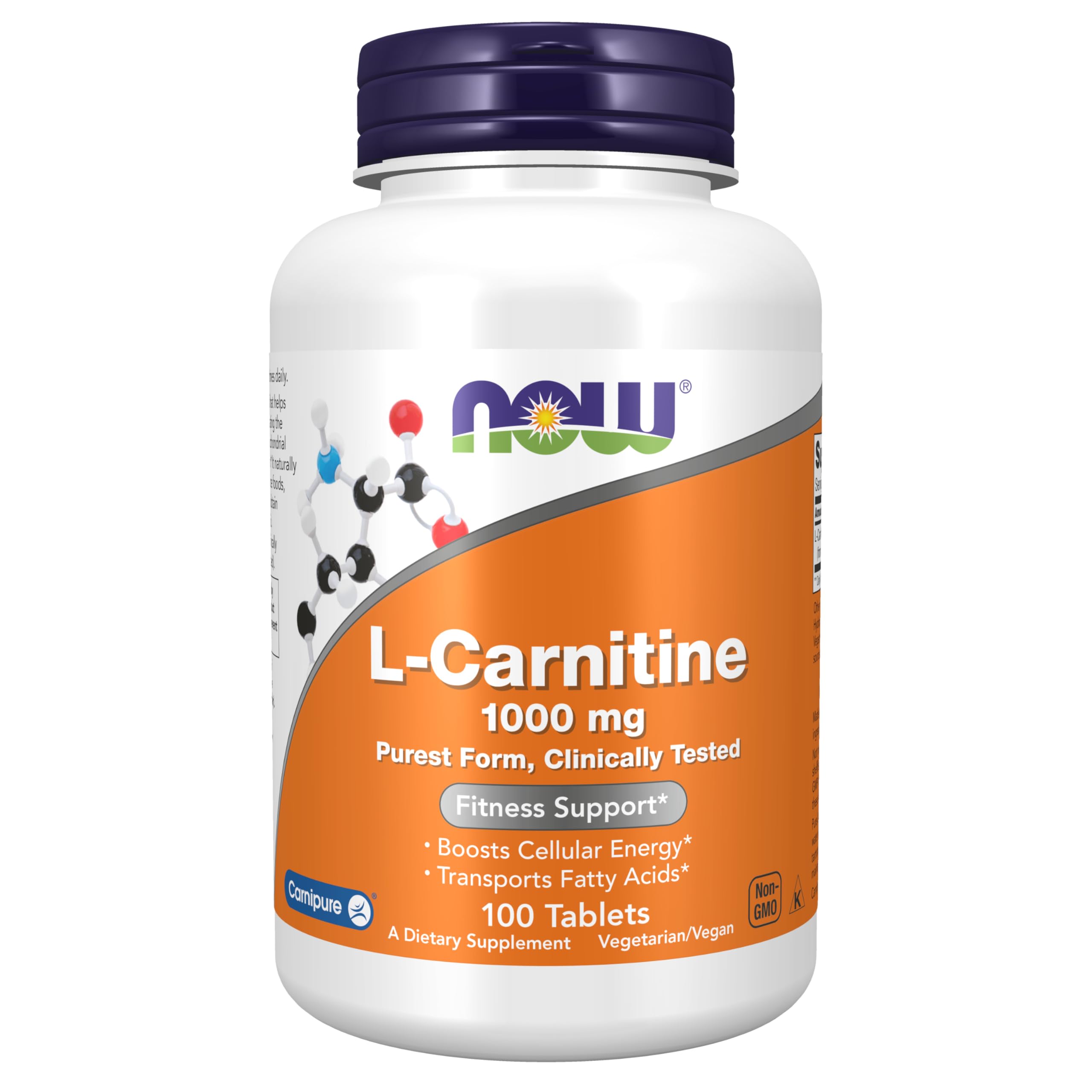 NOW Supplements, L-Carnitine 1,000 mg, Purest Form, Amino Acid, Fitness Support*, 100 Tablets