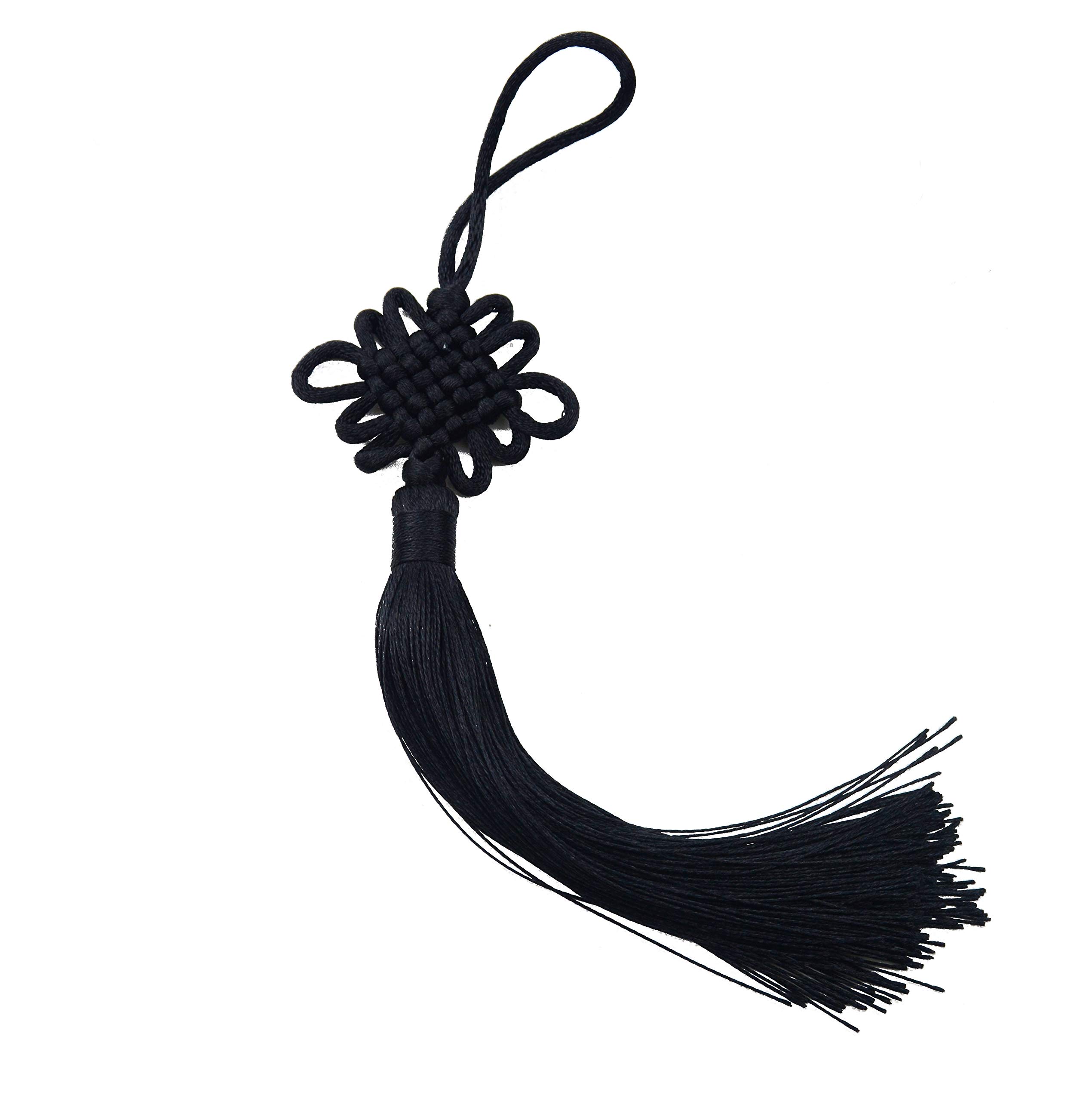 10pcs 8.5 Inch Handmade Silky Floss Chinese Tassel with Satin Silk Made Chinese Knots for Door and Car Handing Decoration, DIY Craft (Black)