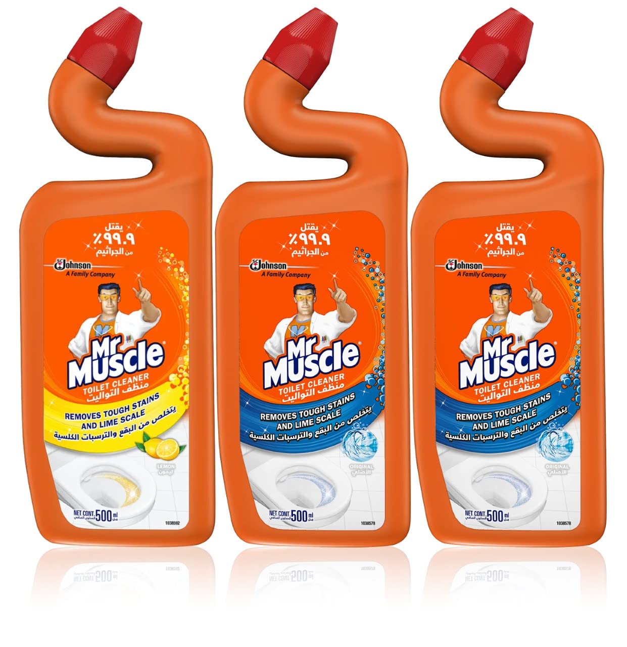 Mr. Muscle Original & Citrus Scent Toilet Cleaner, Extra Power, Deep Reach Under Rim, 3 x 500ml