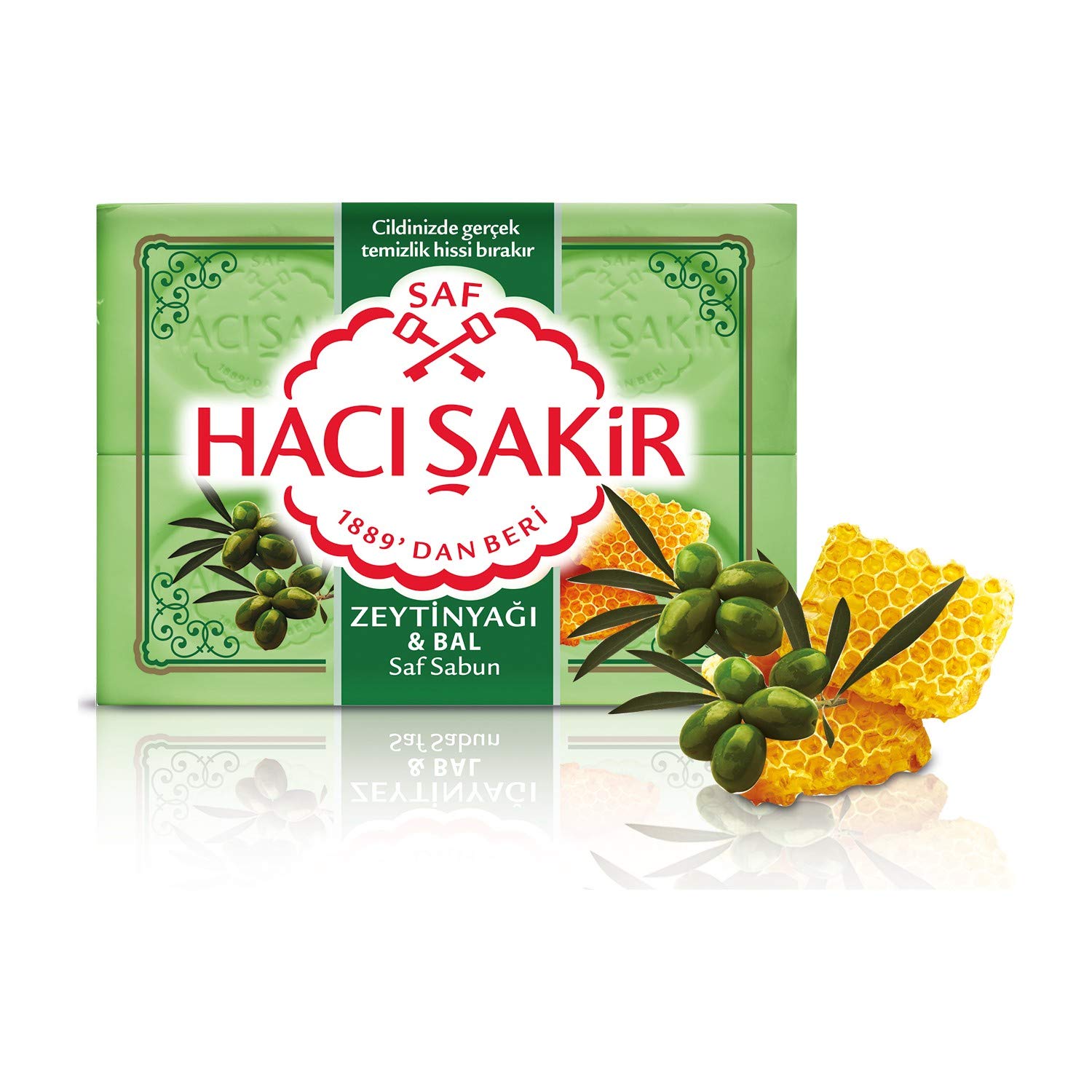 Haci Sakir Olive Oil with Honey Soap, 4 X 175 G, Turkish, Pure and Natural