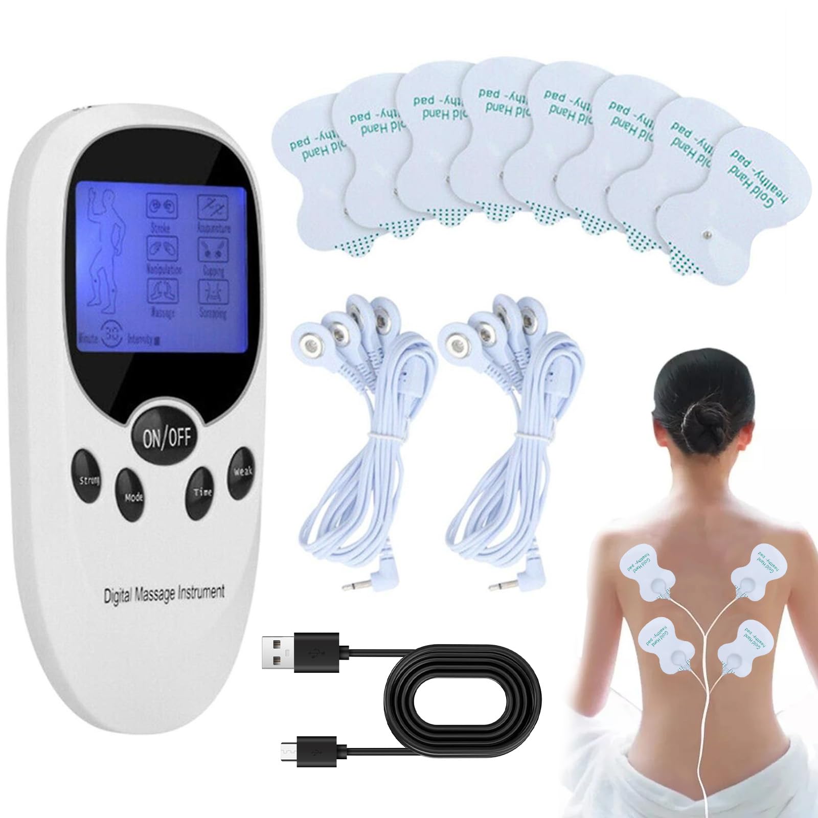 XumannTENS Machine for Pain Relief, Dual Channel Digital Electronic Muscle Stimulator Machine with 6 Massage Modes and 8 Replacement Pads for Back/Neck/Shoulder/Leg/Calf Pain Relief