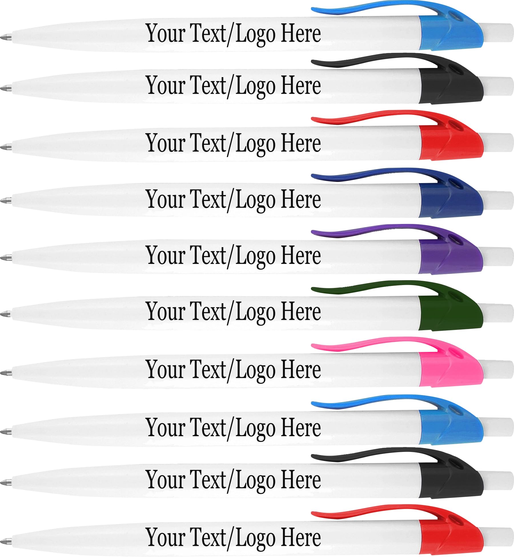 SyPen Personalized Pens With your Custom Logo or Text-500 Pack Bulk-for Businesses, Parties, and Events, Custom Printed Ballpoint Click Pens, Assorted Trim Colors, Black Ink