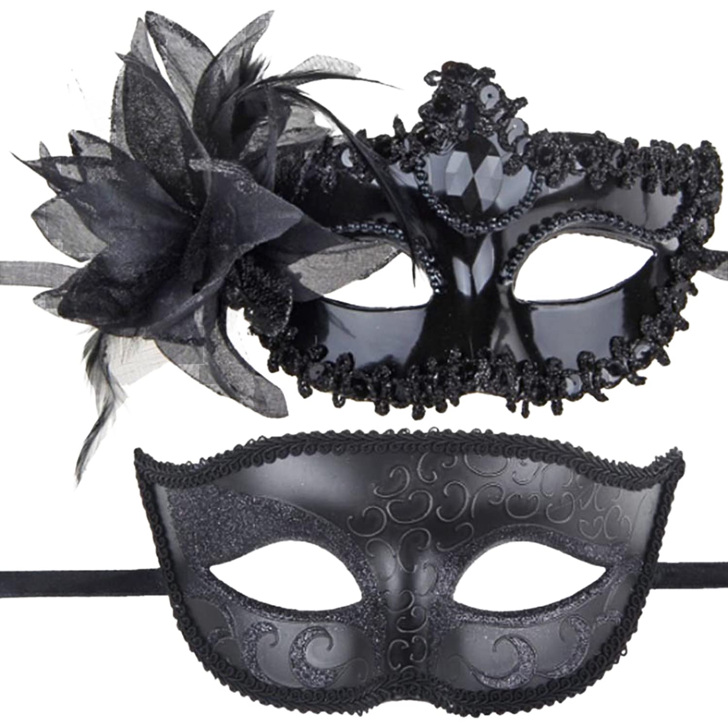 JZS 2 Pack Fashion Lace Couple Masquerade Masks Venetian Halloween/Party/Ball Prom/Mardi Gras Party Decor Boyfriend Gift, Sister Gift