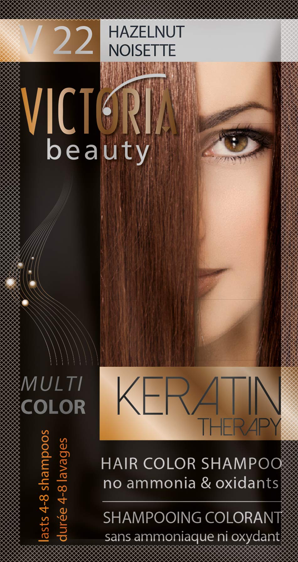 Victoria Beauty Keratin Therapy Hair Colour Shampoo – Temporary Hair Dye, Lasts 4 – 8 washes, Ammonia and Oxidant-Free, Pack of 6x40 ml (Hazelnut)