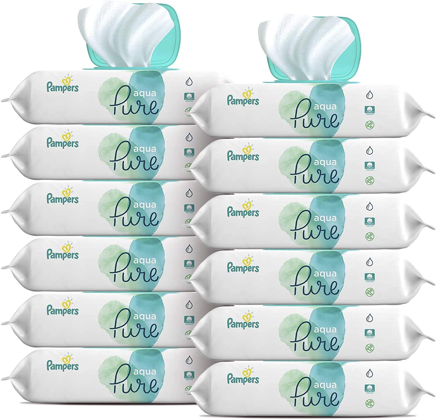 Baby Wipes, Pampers Aqua Pure Sensitive Water Baby Diaper Wipes, Hypoallergenic and Unscented, 56 Count (Pack of 12)