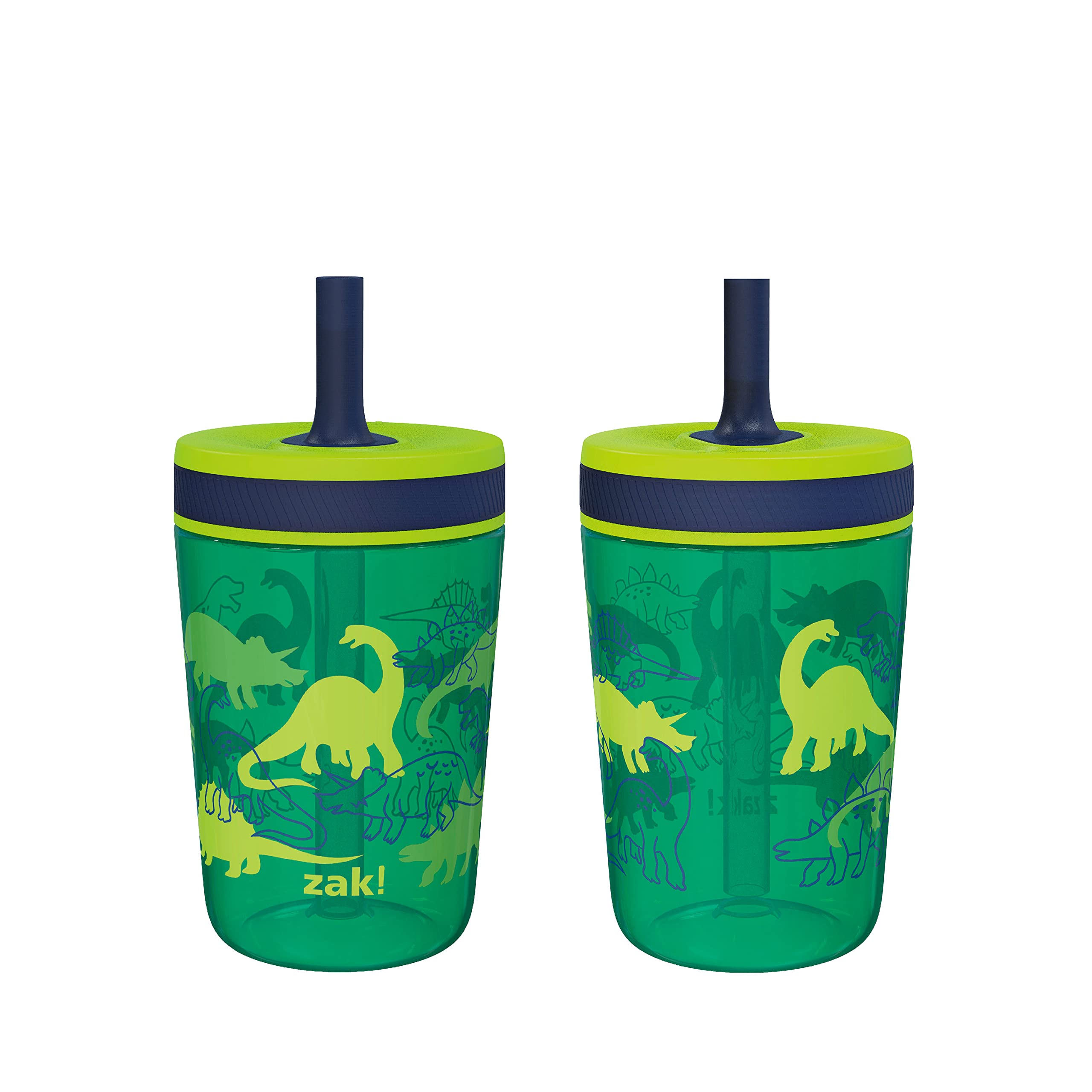 Zak DesignsKelso 15 oz Tumbler Set, (Dino Camo) Non-BPA Leak-Proof Screw-On Lid with Straw Made of Durable Plastic and Silicone, Perfect Baby Cup Bundle for Kids (2pc Set)