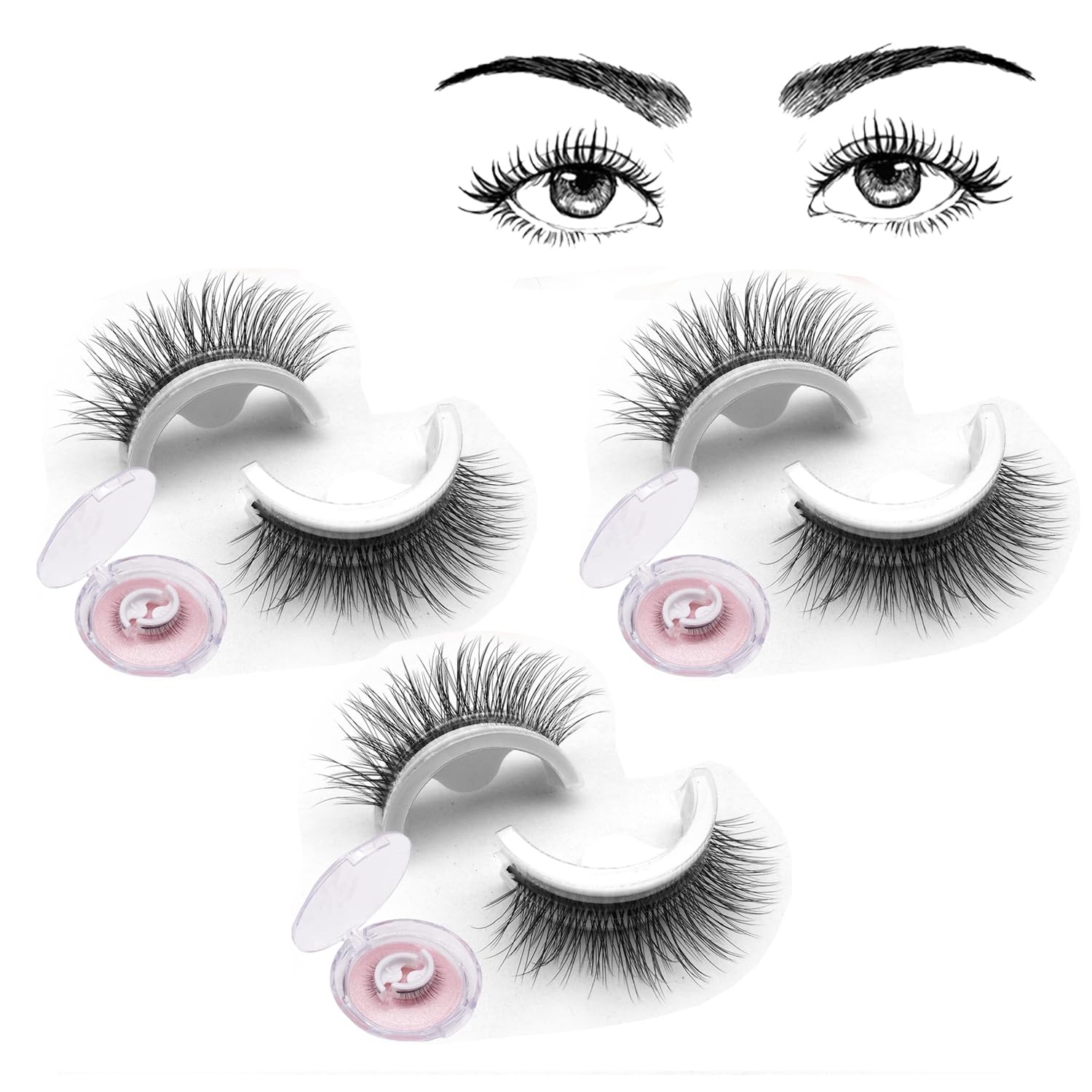 Miss Actually Eye Lash Self Adhesive, 3Pairs Lash Buddy Self-Adhesive Eyelashes, Miss Actually Lashes, Miss Actually Magnetic Lashes, Reusable Self Adhesive Eyelashes (3Pairs-C)