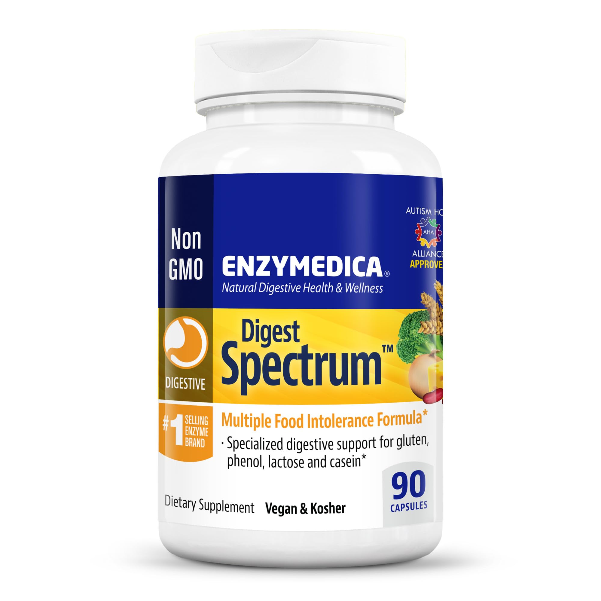 EnzymedicaDigest Spectrum, Digestive Enzymes for Multiple Food Intolerances, Offers Fast-Acting Gas & Bloating Relief, 90 Capsules FFP