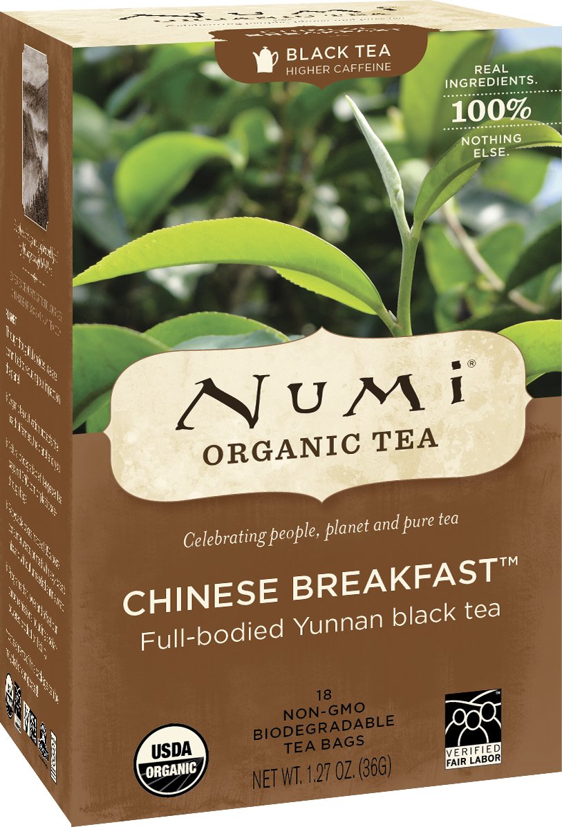 Numi Organic Tea Chinese Breakfast, 18 Count Box of Tea Bags, Yunnan Black Tea (Packaging May Vary)