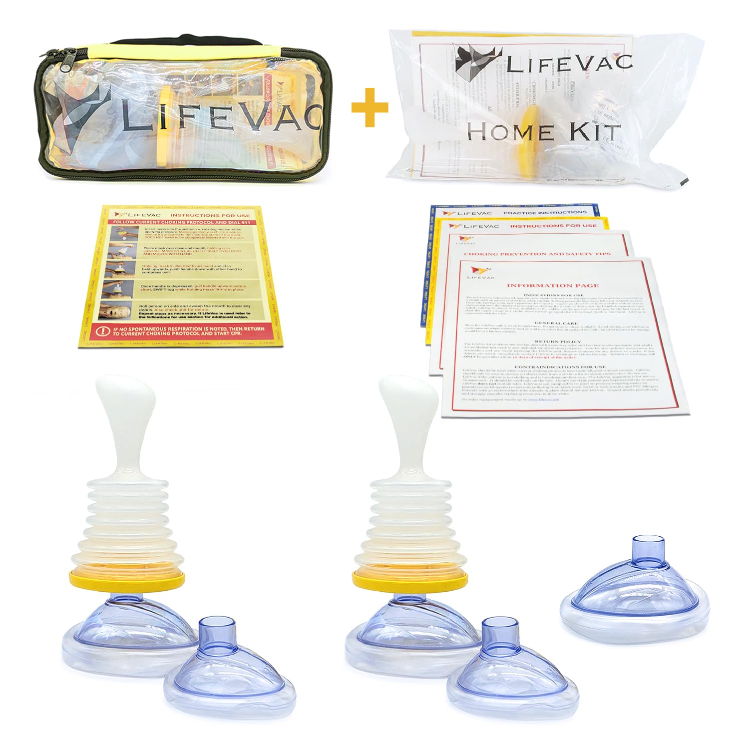 LifeVac Home & Yellow Travel Combo Kit - Portable Suction Rescue Device, First Aid Kit for Kids and Adults, Portable Airway Suction Device for Children and Adults