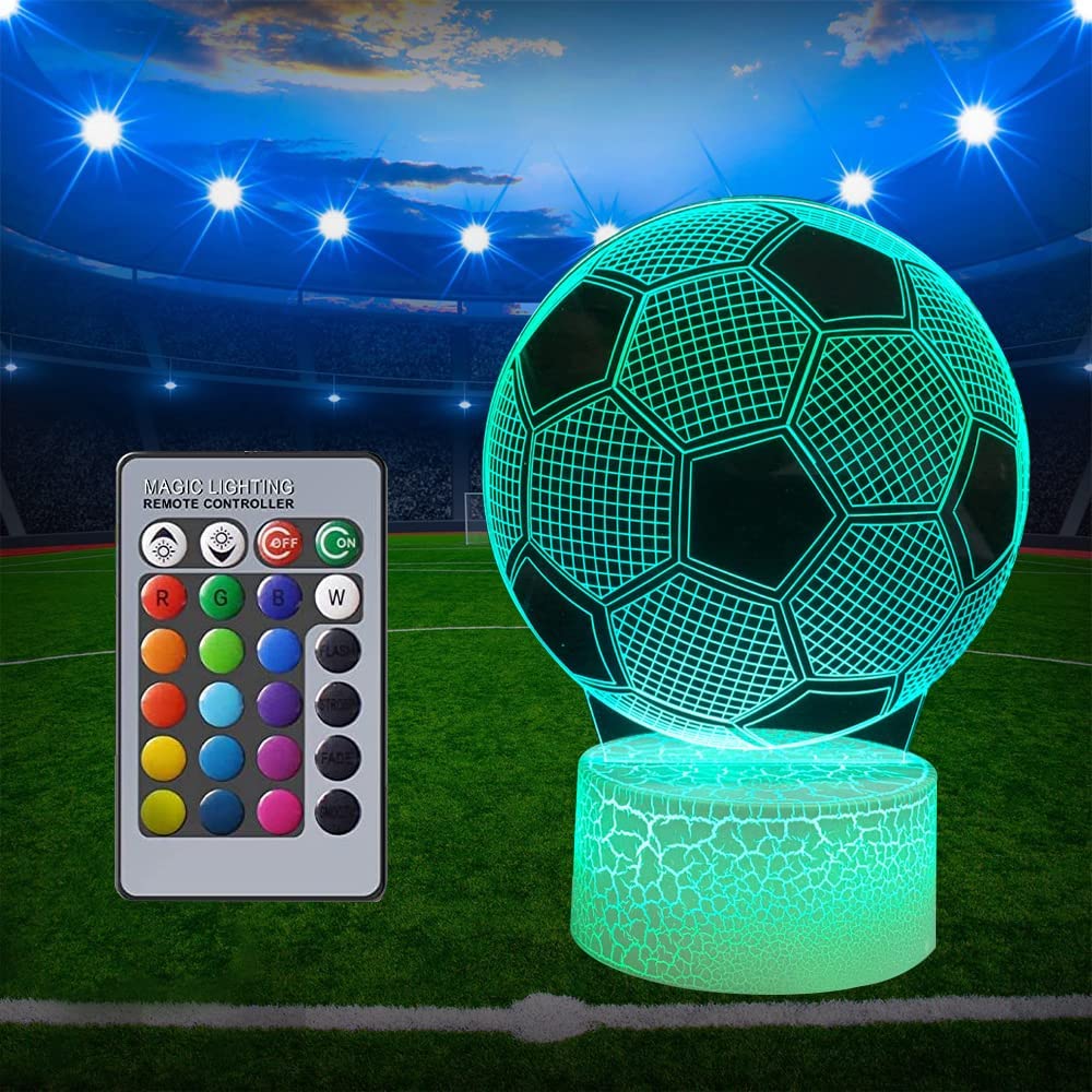 3D Football Illusion Lamp,Decorative Desk Lamp, 16 Colours Football Lamp for Boys Kids Christmas Gifts Adults Changing Sleeping Lighting ​with Smart Touch Button with Remote Control