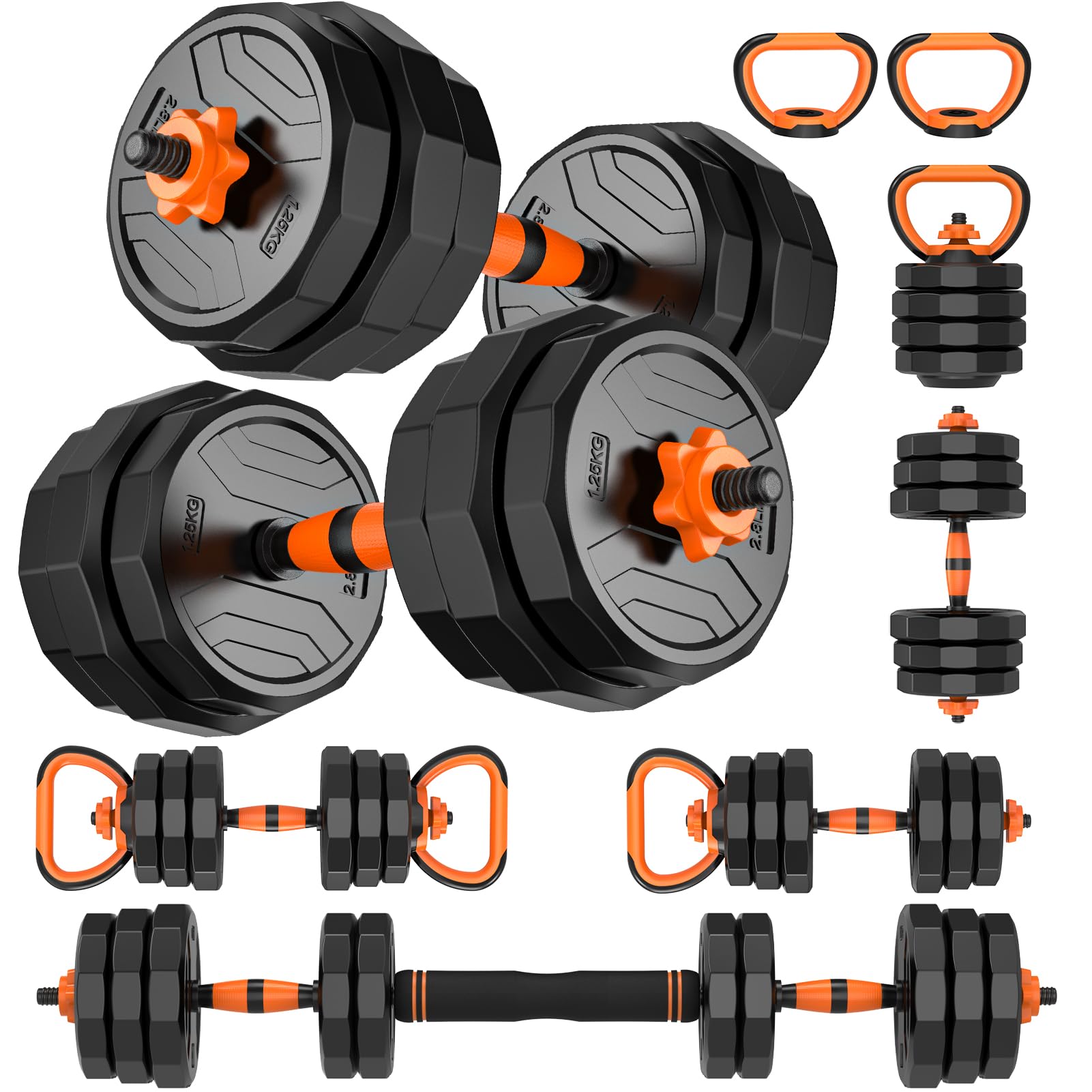 XDDIAS 6-in-1 Adjustable Dumbbells Set, 44lbs Adjustable Weights Dumbbells Barbell Set with Connector, Used as Barbell, Kettlebells, and Push up Stand, Fitness Streeth Traning for Home Gym Workout