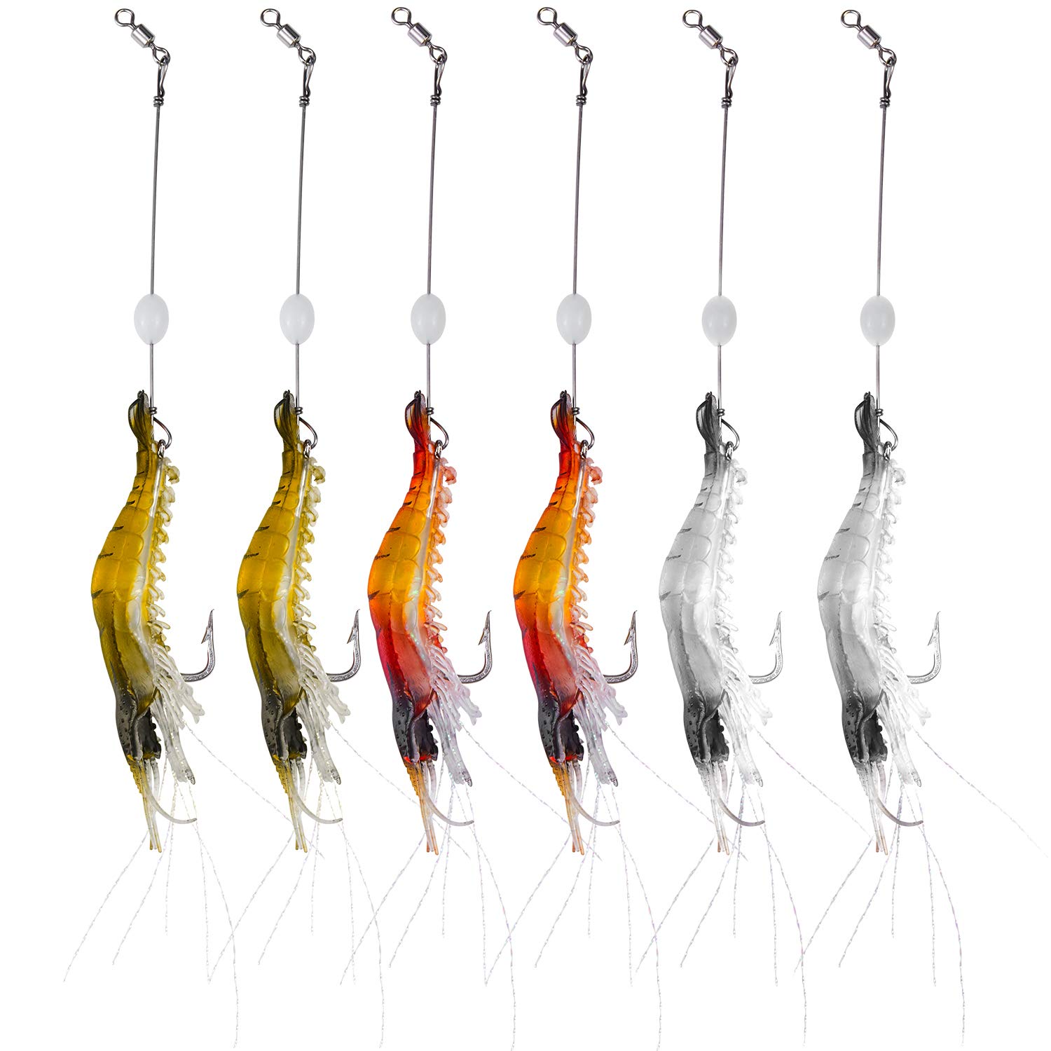 WANBY Artificial Silicone Soft Bait Set Luminous Swimbait Shrimp Fishing Lure with Hooks Fishing Tackle Freshwater/Saltwater