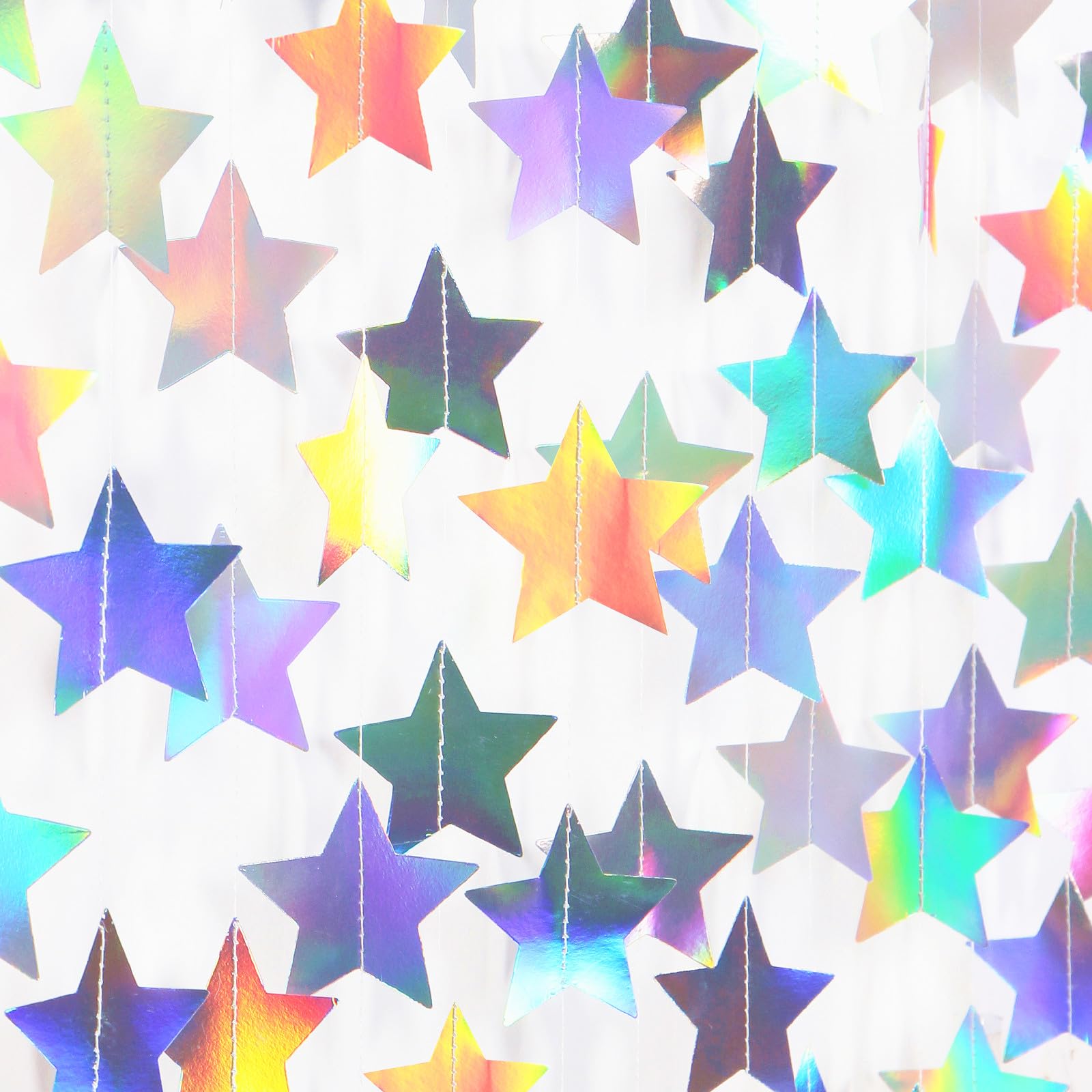 Iridescent Disco-Holographic Party-Decorations Christmas Garland - 62ft Twinkle Little Star Streamers Hanging Banner,Wedding Birthday Bachelorette Baby Bridal Shower Valentines Day Decor