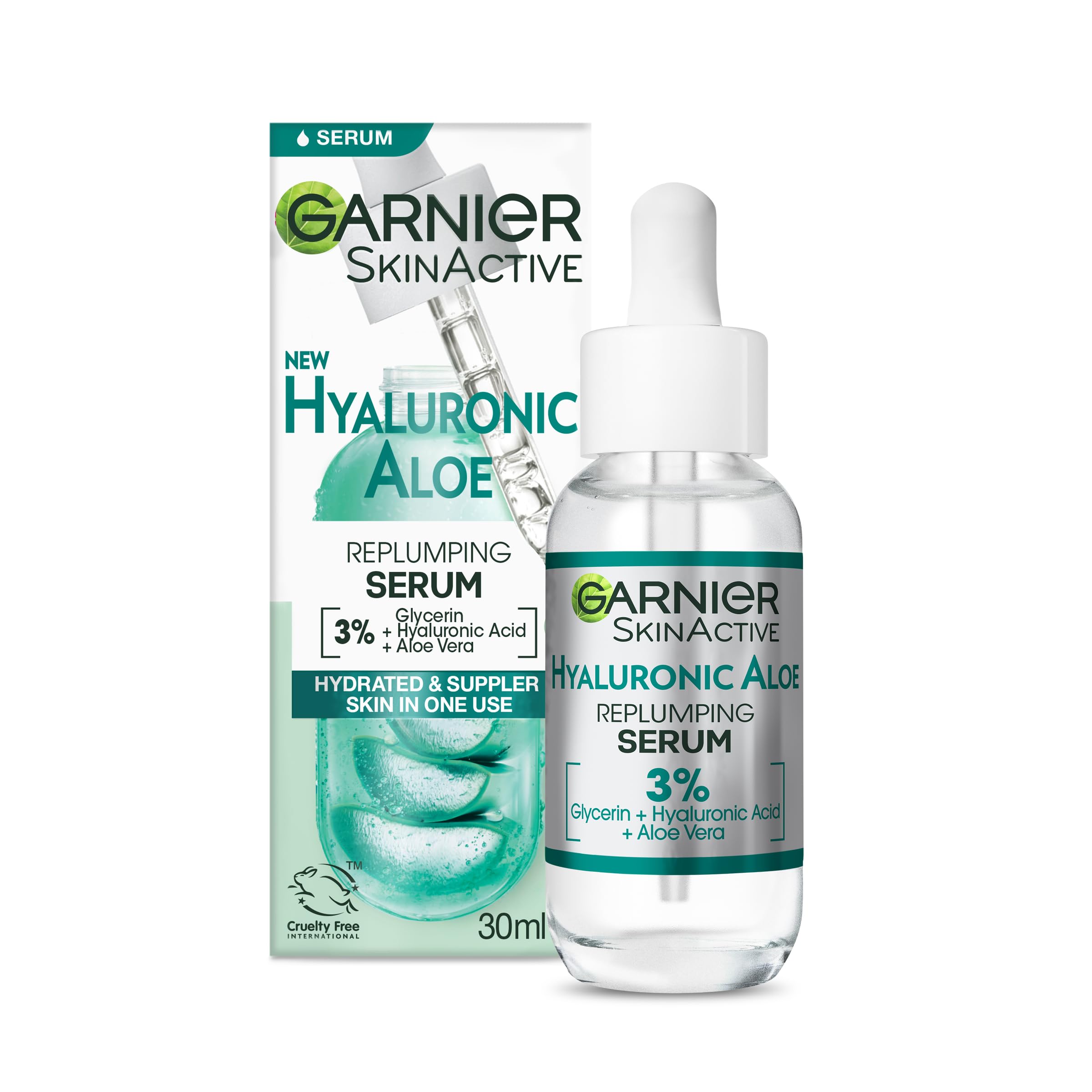 Garnier SkinActive Hyaluronic Aloe Super Serum, Replumps & Hydrates Skin Up to 10 Layers Deep, With 3% Hyaluronic Acid Aloe Vera & Glycerin, 30ml