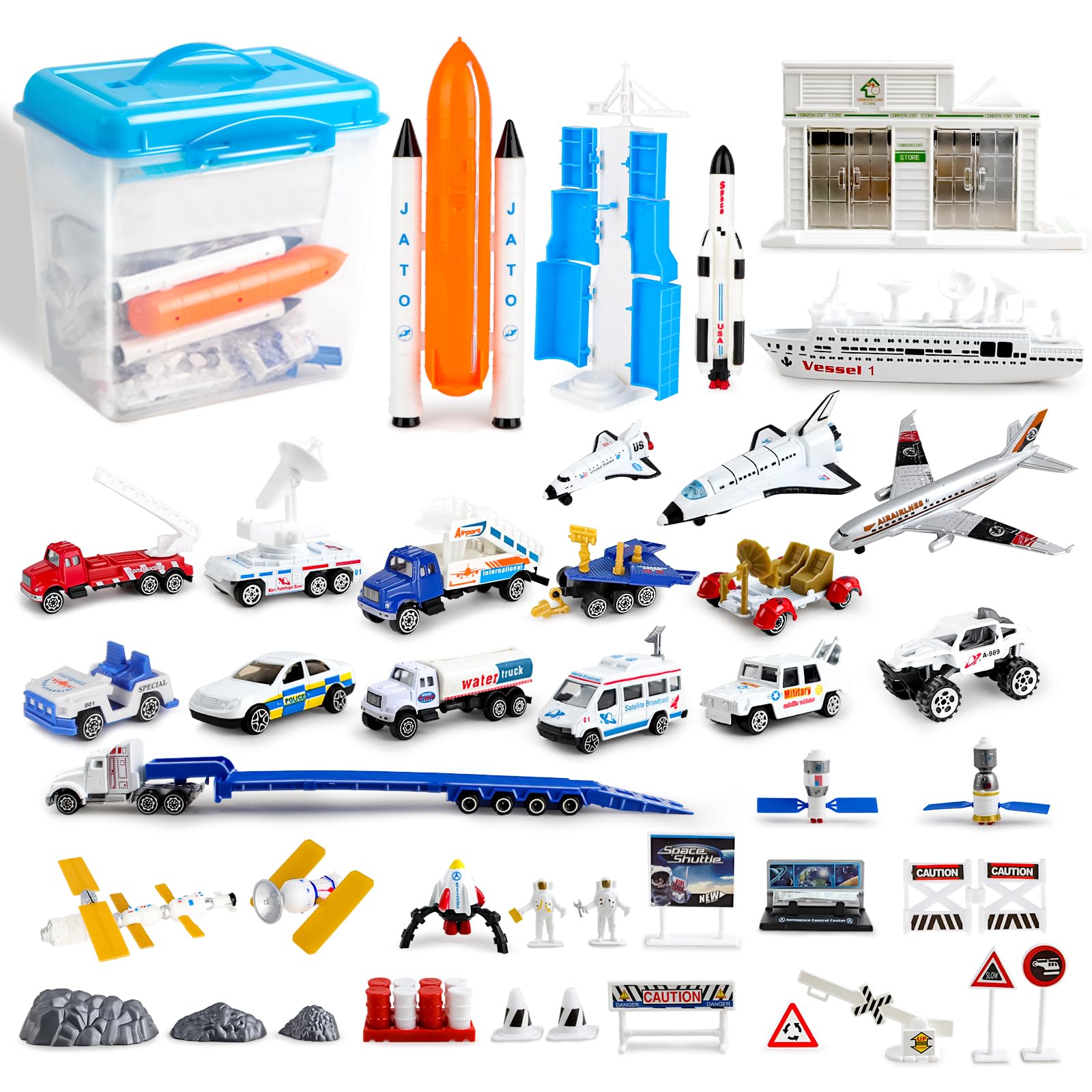 deAO 44 Pieces Astronaut Space Shuttle Rocket Pretend Play Set with Aerospace Control Centre and Accessories Included - Educational Toys for Kids