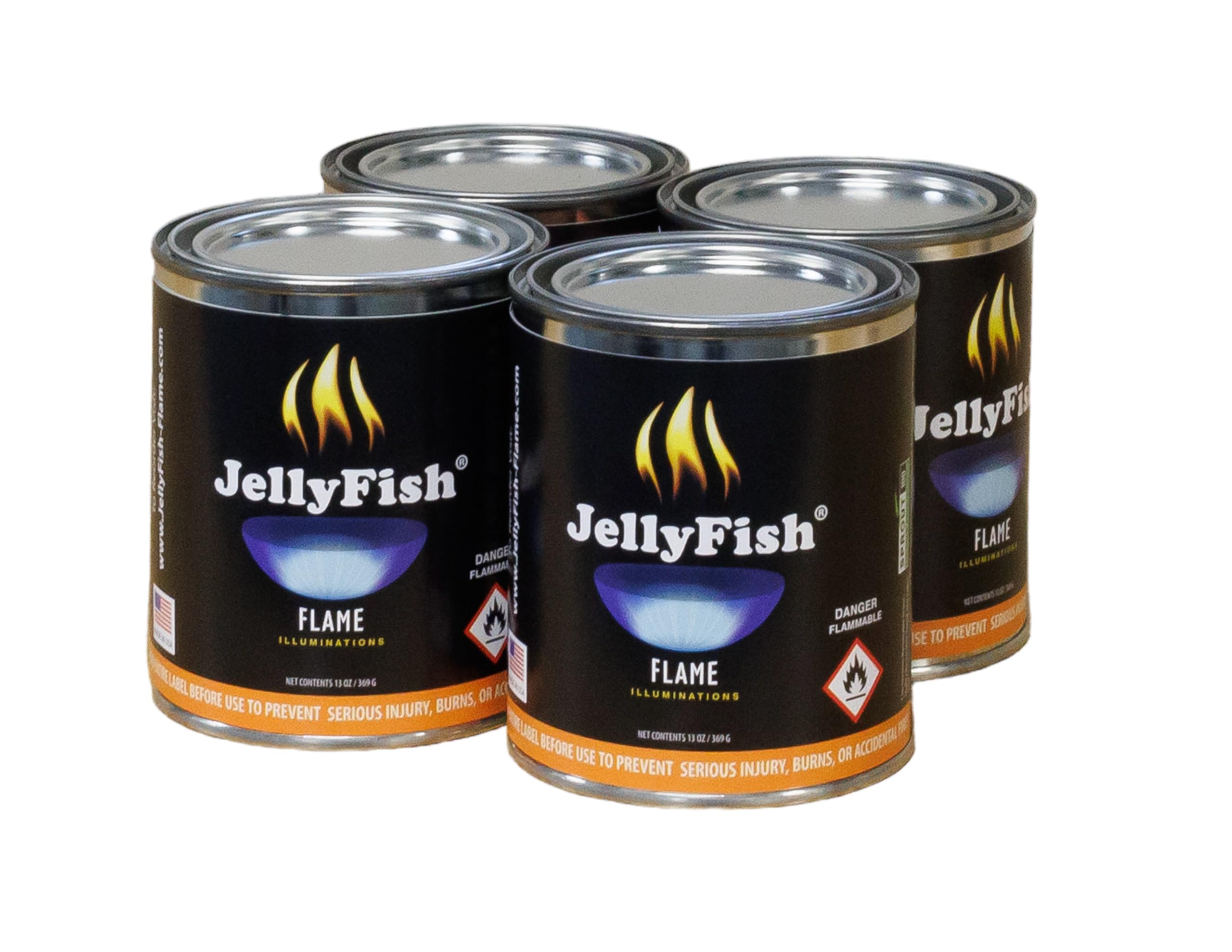 Real JellyFish Flame Premium Gel Fuel 4 Cans Indoor or Outdoor Made in USA 13oz