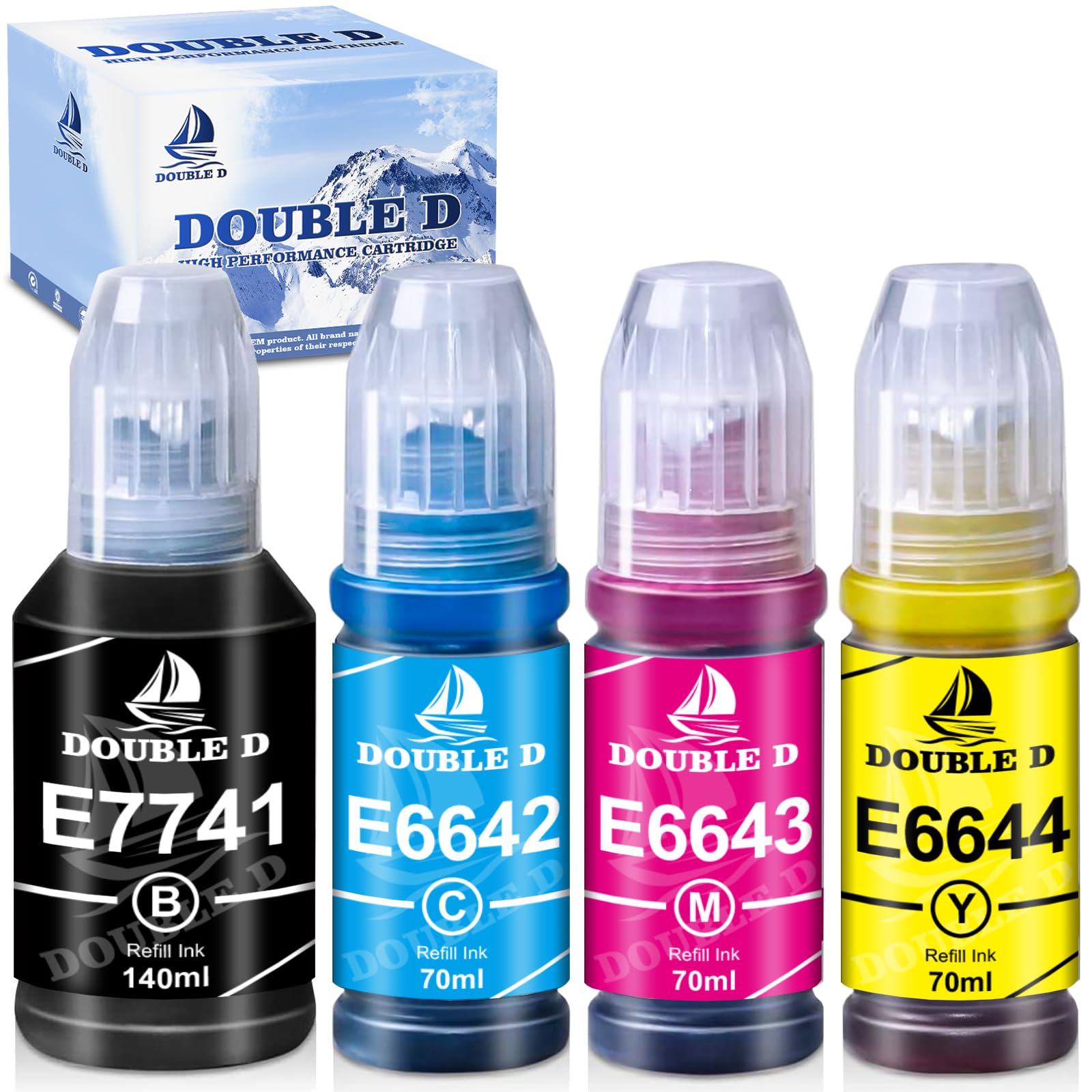 DOUBLE D 774 664 Ink Bottles 140ml/70ml Compatible with Epson EcoTank 664 Multipack Replacement for Epson T7741 T6641 T6642 T6643 T6644 Work for Epson ET2500 ET2550 ET2600 ET2650 ET4500 4550 L355 L555