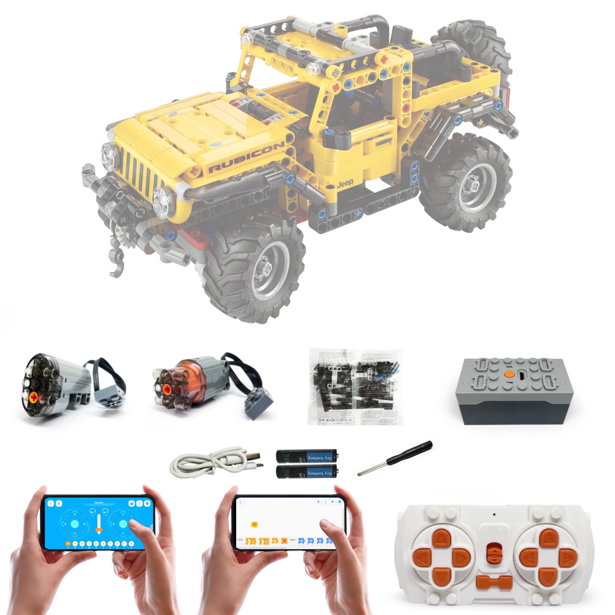 Motor and Remote Control Upgraded Set for Lego 42122 Technic Jeep Wrangler, APP 4 Control Modes, with 2 Motor (Model not Included)