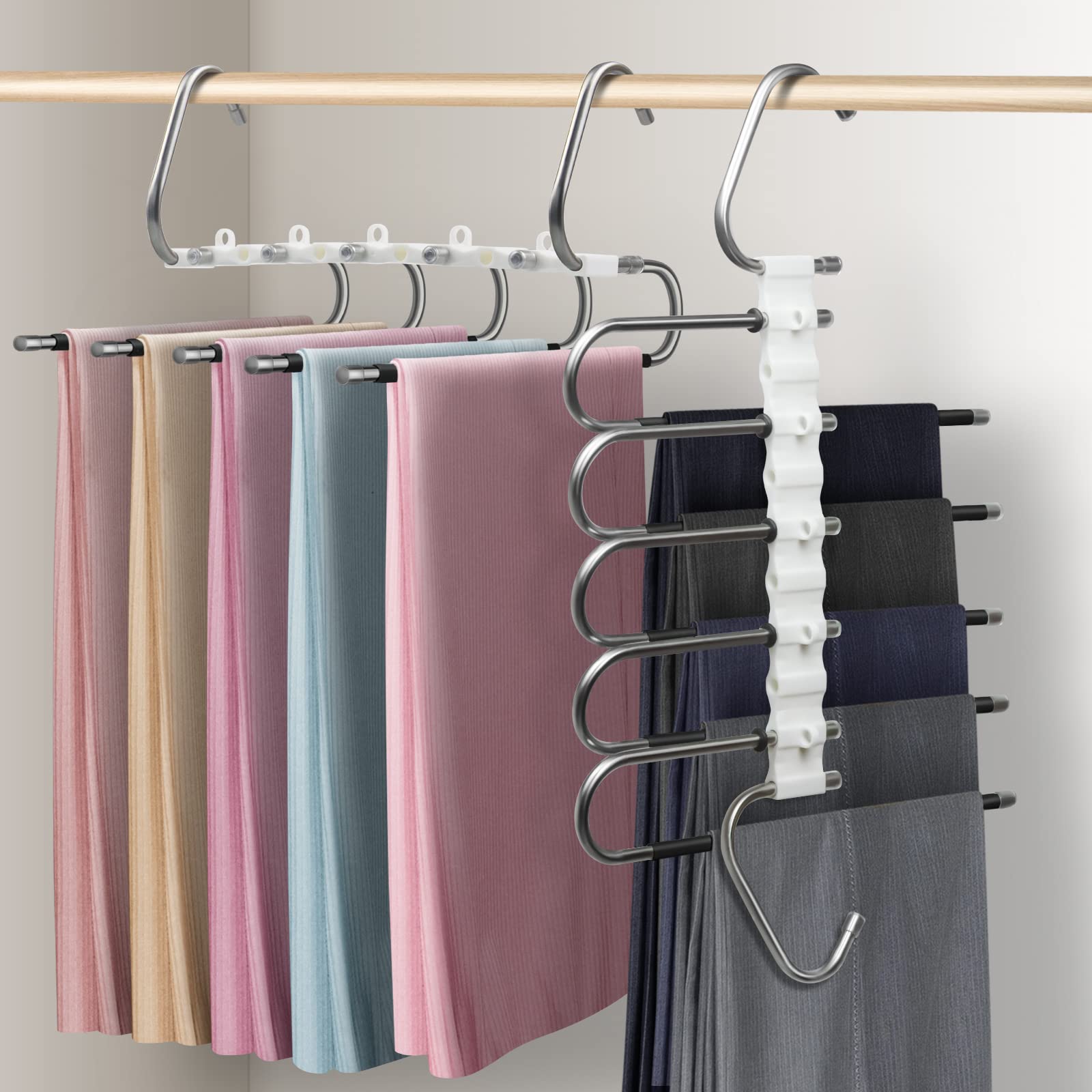 Clothes Hangers Space Saving Coat Hanger 2 Pack Non Slip Shirt 5 in 1 Rack Multifunctional Pants Hangers Multi Layers Sweater Hangers