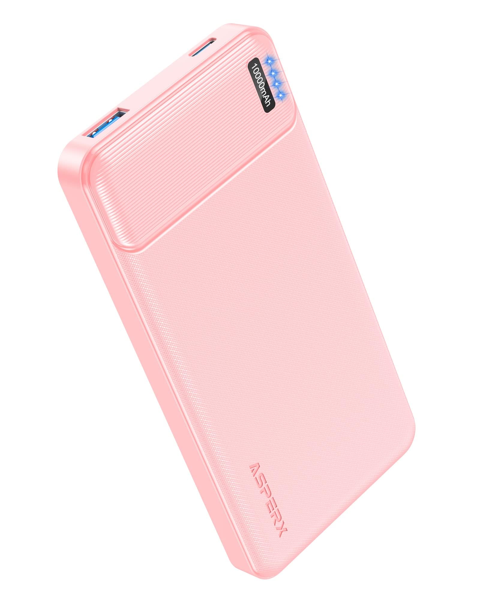 AsperX Portable Charger 22.5W 10000mAh, Power Bank Fast Charging, USB C Output, External Battery Pack Portable Phone Charger for iPhone, Samsung, Android and More Pink