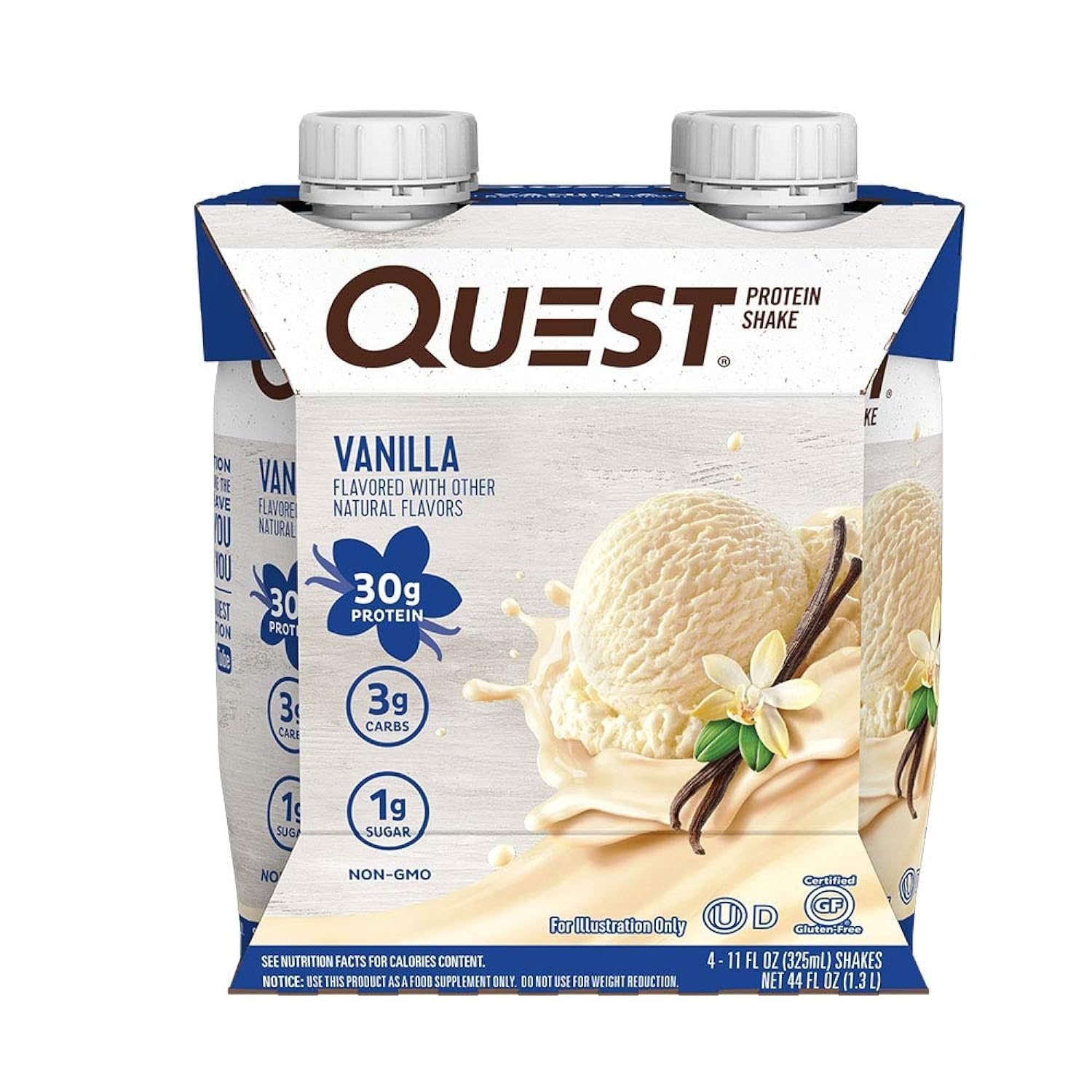 QuestNutrition Vanilla Protein Shake, High Protein, Low Carb, Gluten Free, Keto Friendly, 325 ml, 4 Count