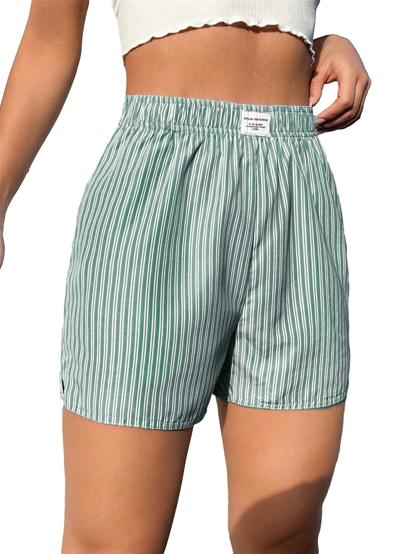 SOLY HUXWomen's Striped Shorts Elastic High Waisted Straight Leg Summer Shorts