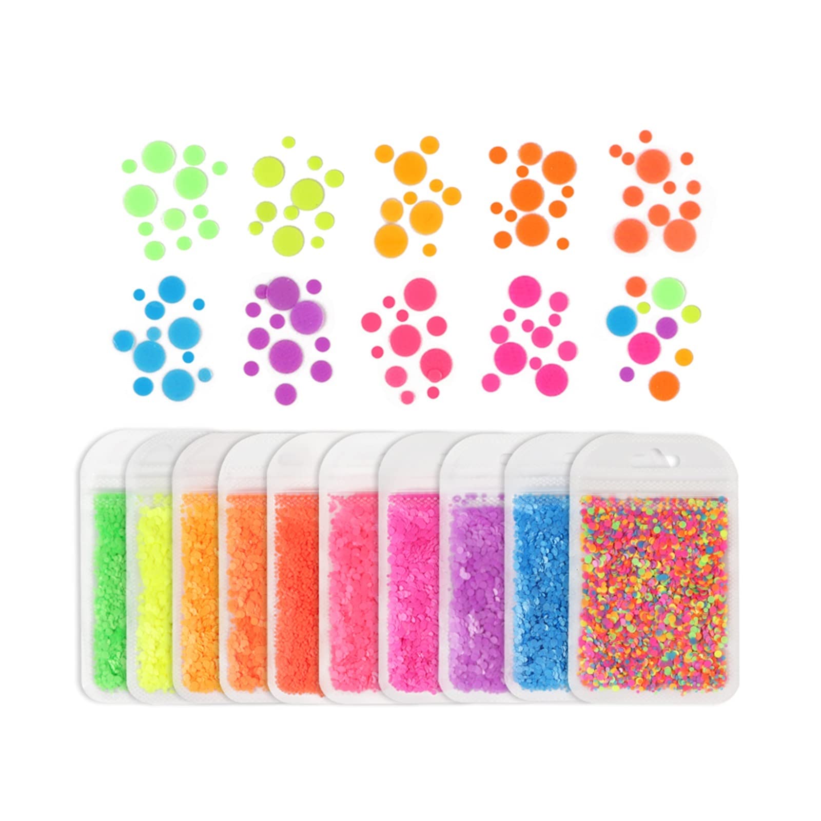 10Pcs Fluorescence Bubbles Sequins Mixed Size Colorful 3D Round Neon Glitter Flakes Set for Manicure French Charms Nail Supplies Summer Korea Nail Enhancement Tools DIY Decoration (Color : YGYP-10PCS