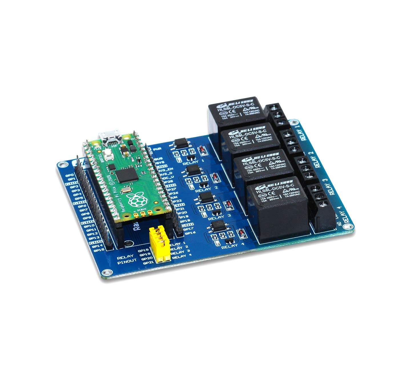 sb components Raspberry Pi Pico Board with Raspberry Pi Pico Relay Board, Multi-purpose Relay Board Control up to 4 Appliances Raspberry Pi Pico Kit