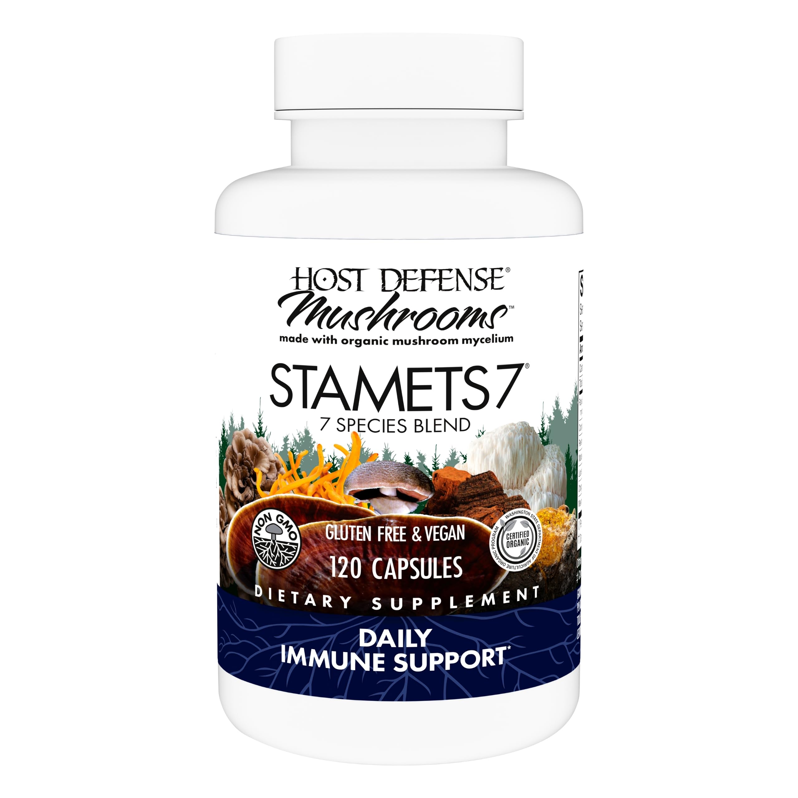 Host Defense Stamets 7-7 Species Blend - Mushroom Supplement for Immune Support - Includes Royal Sun Blazei, Cordyceps, Reishi, Maitake, Lion's Mane, Chaga & Mesima - 120 Capsules (60 Servings)*