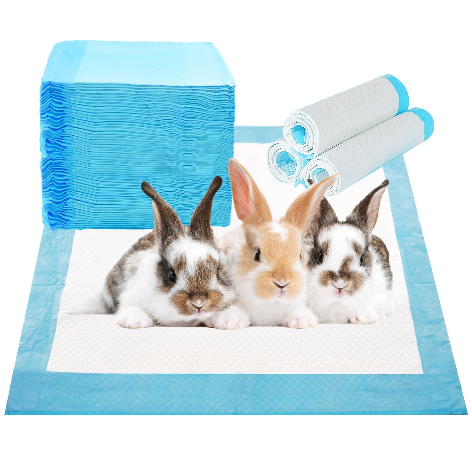 PINVNBY100 Pieces Disposable Pee Pads for Rabbit,17.72"x12.99" Rabbits Toilet/Potty Training Pads Super Absorbent Puppy Cage Liners for Chinchillas Guinea Pigs Hamsters Cats Small Animals