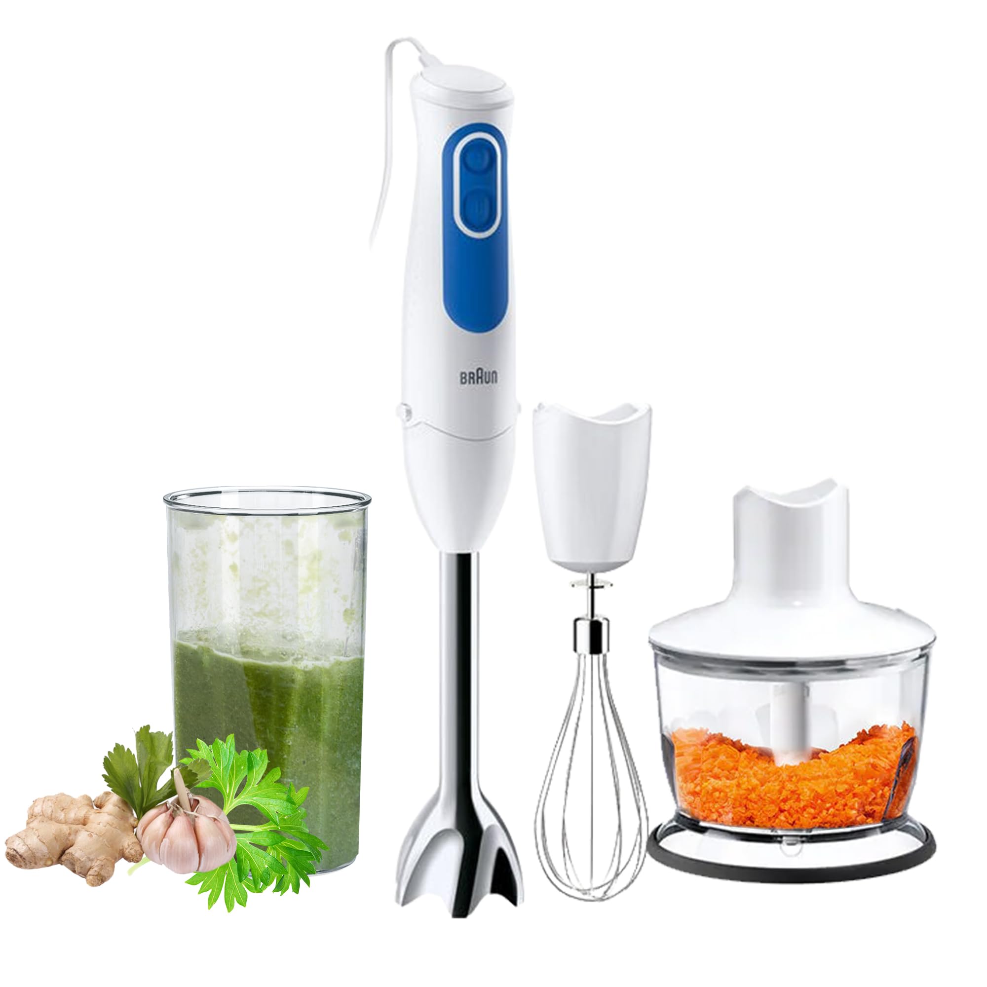 BraunHand Blender MultiQuick 3 700W with 600ml BPA-free Beaker, 500ml Chopper, Whisk, Dual Speed, SplashControl & PowerBell Plus Technology MQ 3035 Sauce White"Min 1 year manufacturer warranty"