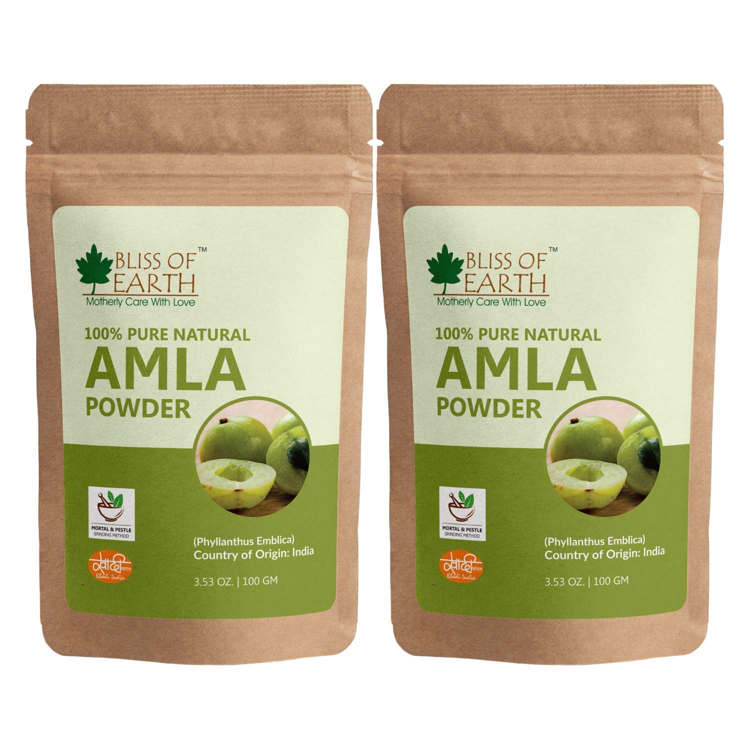 Bliss of Earth,100% Pure Natural AMLA Powder | 2x100GM | Indian Gooseberry | Great For Hair Conditioning & Hair Coloring Mixture | Natural Vitamin C & Antioxidants |