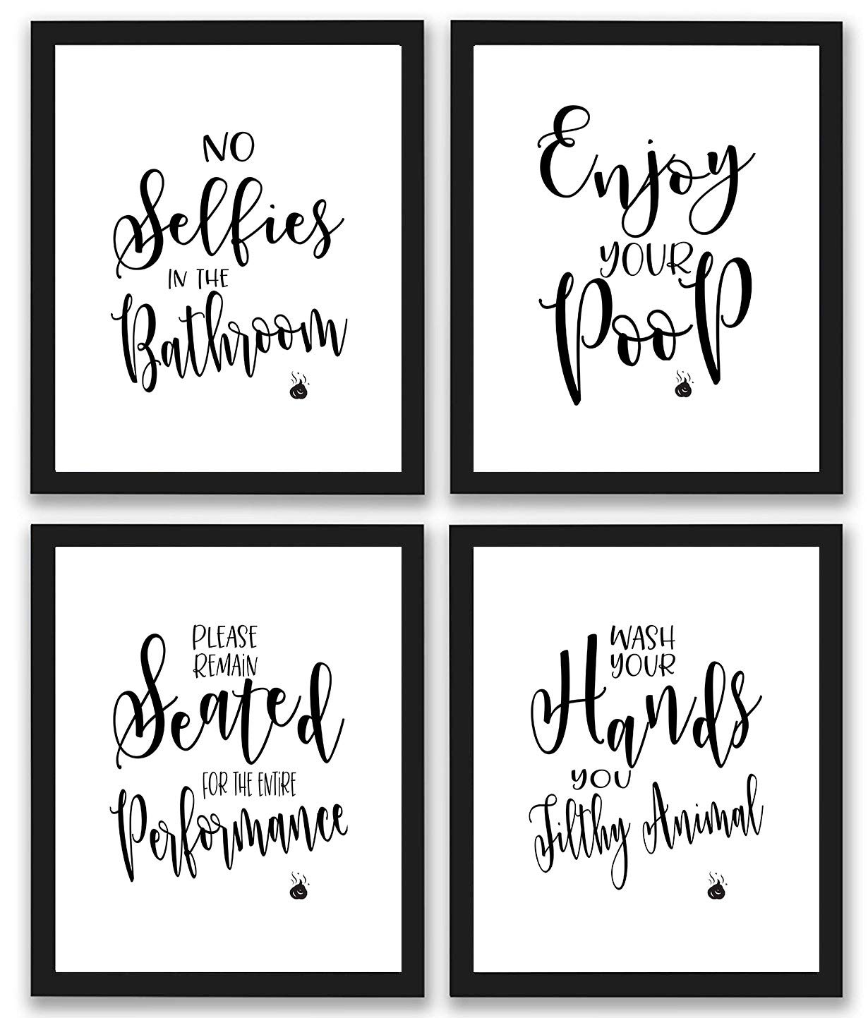 Bathroom Quotes and Sayings Bathroom Prints - Set of 4 Funny Wall Art & Decor for Restroom, 8x10 Unframed Pictures with Humorous Quotes, Perfect for Kids & Adults Bathroom Decoration