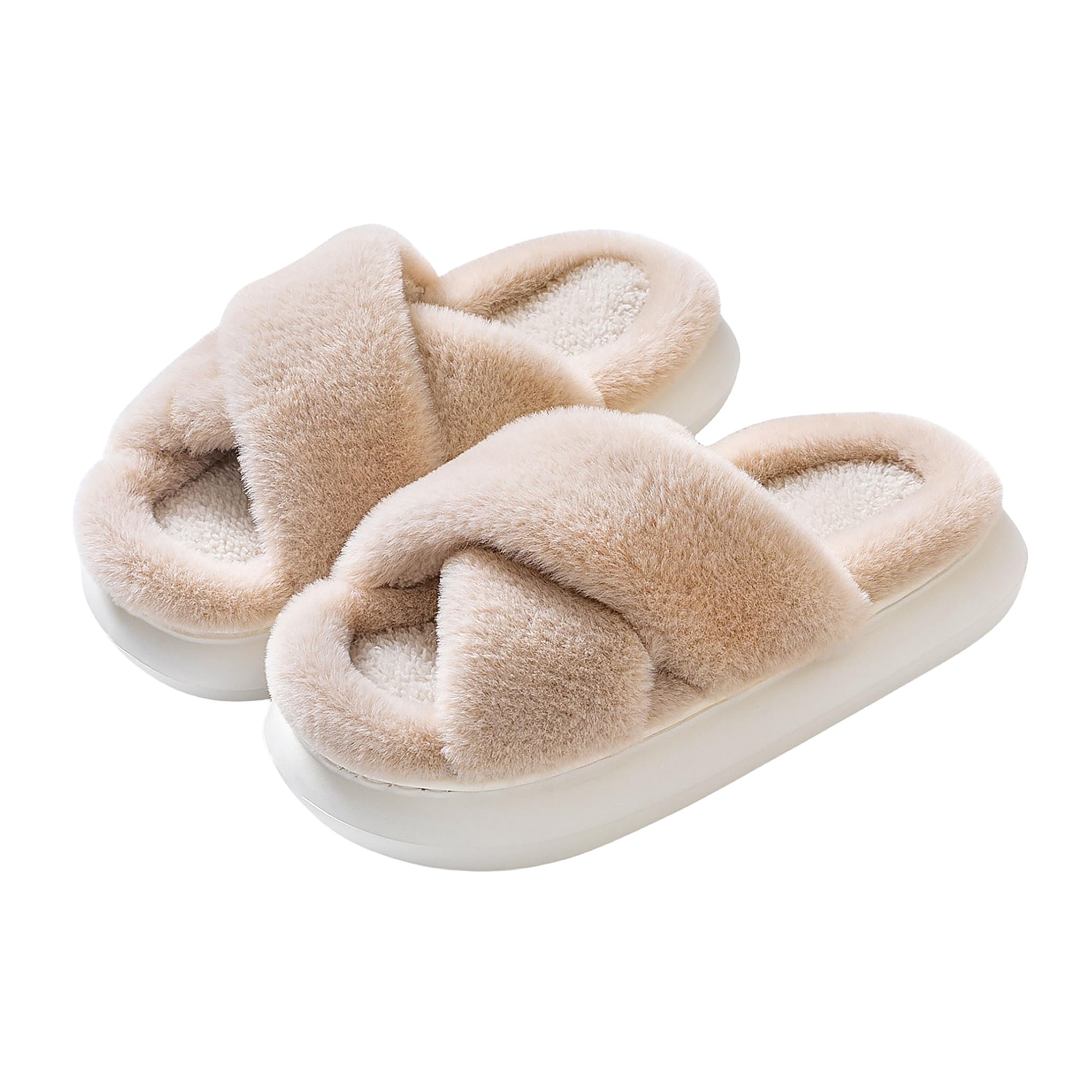 SOSUSHOEWomens Slippers Fluffy Slippers Ultra Comfy Open Toe House Slippers Memory Foam Non-slip Indoor Outdoor Slippers Fuzzy Slippers Soft Thick Sole