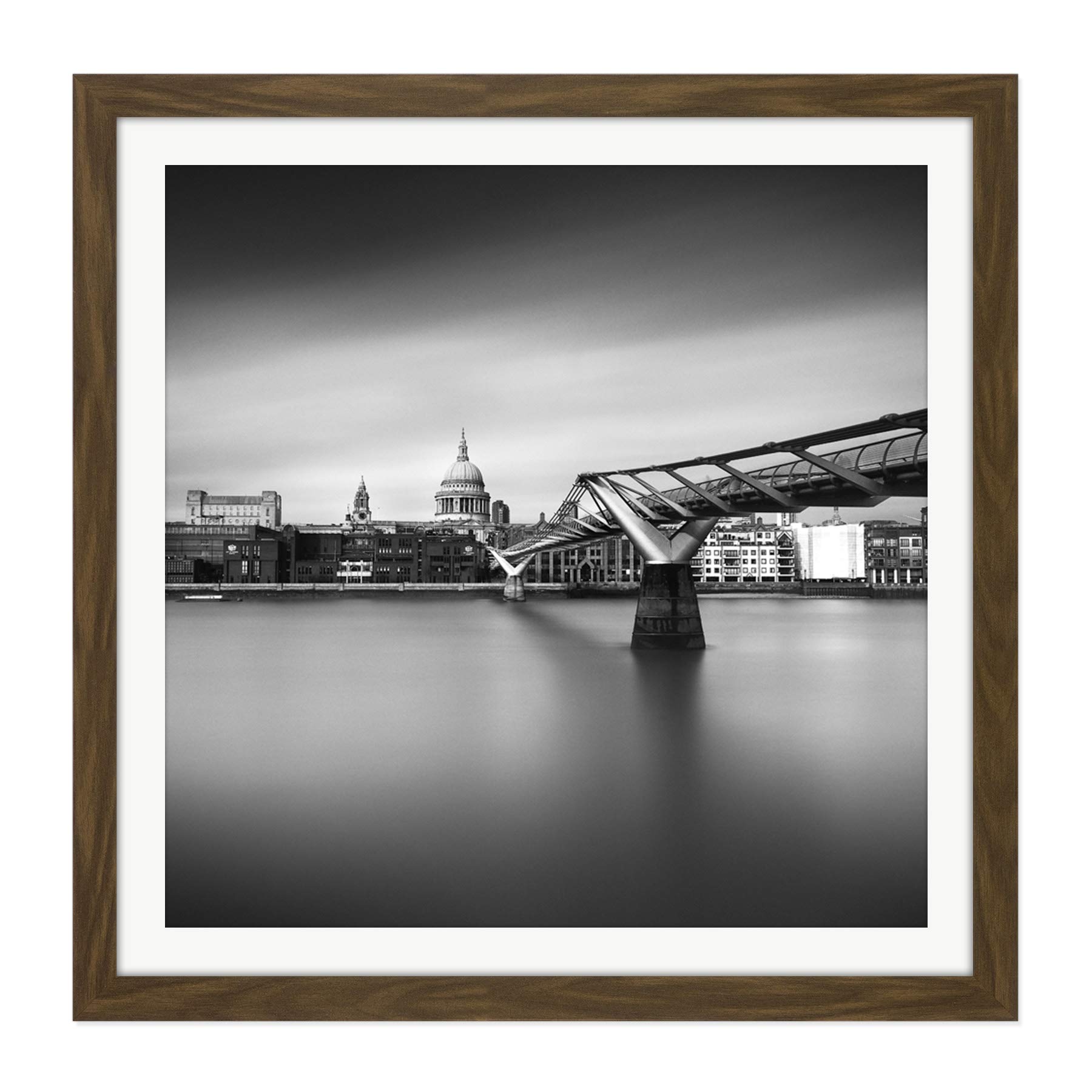 Warby Millenium Bridge London Cityscape Photo Square Wooden Framed Wall Art Print Picture 16X16 Inch